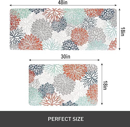 Miniatura 2 de RosieLily Dahlia - Juego de 2 tapetes de cocina, antifatiga, impermeables, de piel de PVC, antideslizantes, cómodos, para estar de pie, para correr,