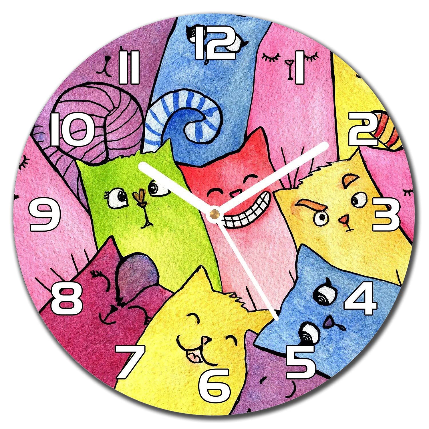 Horloge en verre trempe 30 cm avec aiguilles blanches et design animaux