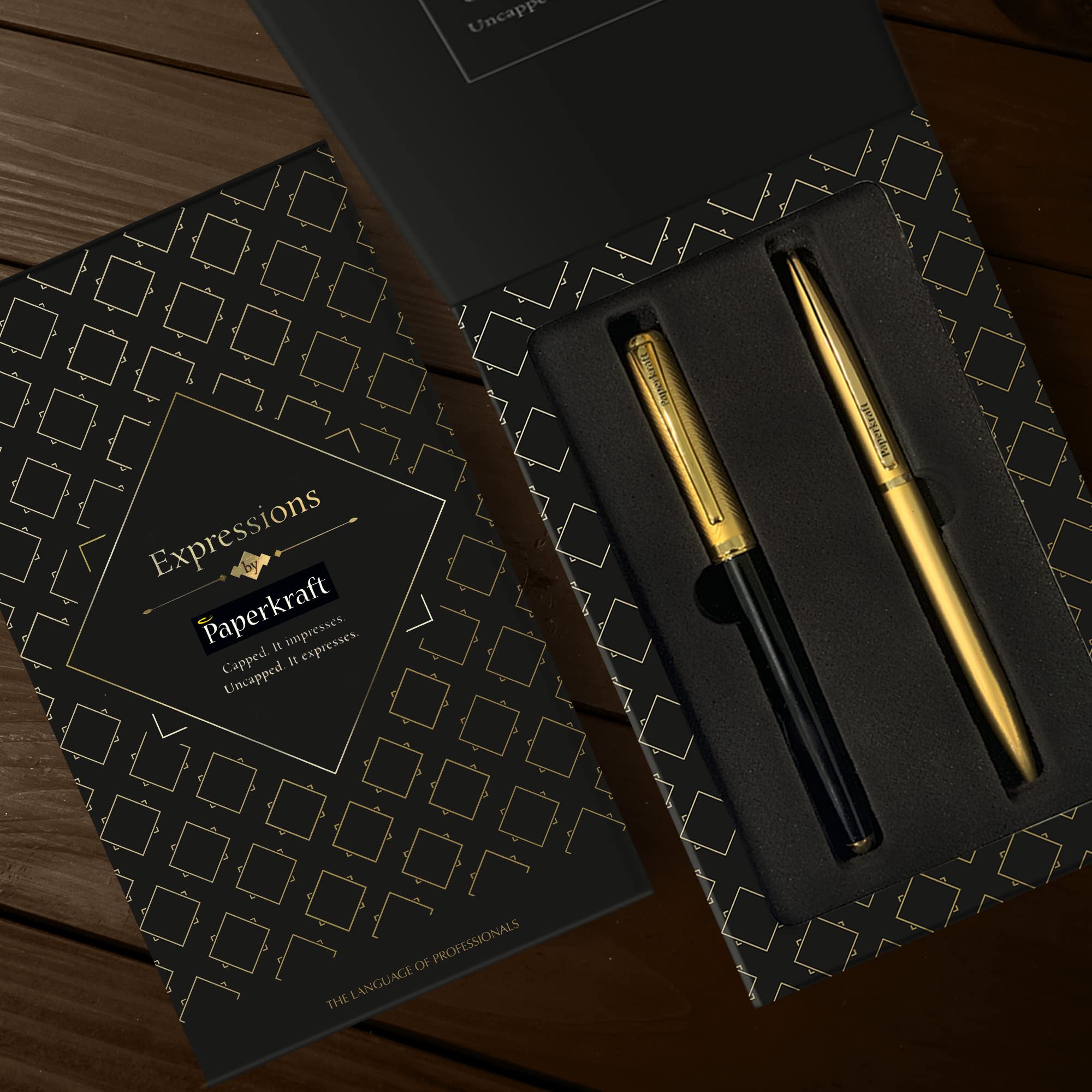 Paperkraft Expressions Gift Pack (Roller Ball Pen + Ball Pen)|Premium Metal Body Pens|Lustrous & Shiny Black & Gold-tone Finish| Best Gift Choice for your loved ones| Ideal for Every Gifting Occasion