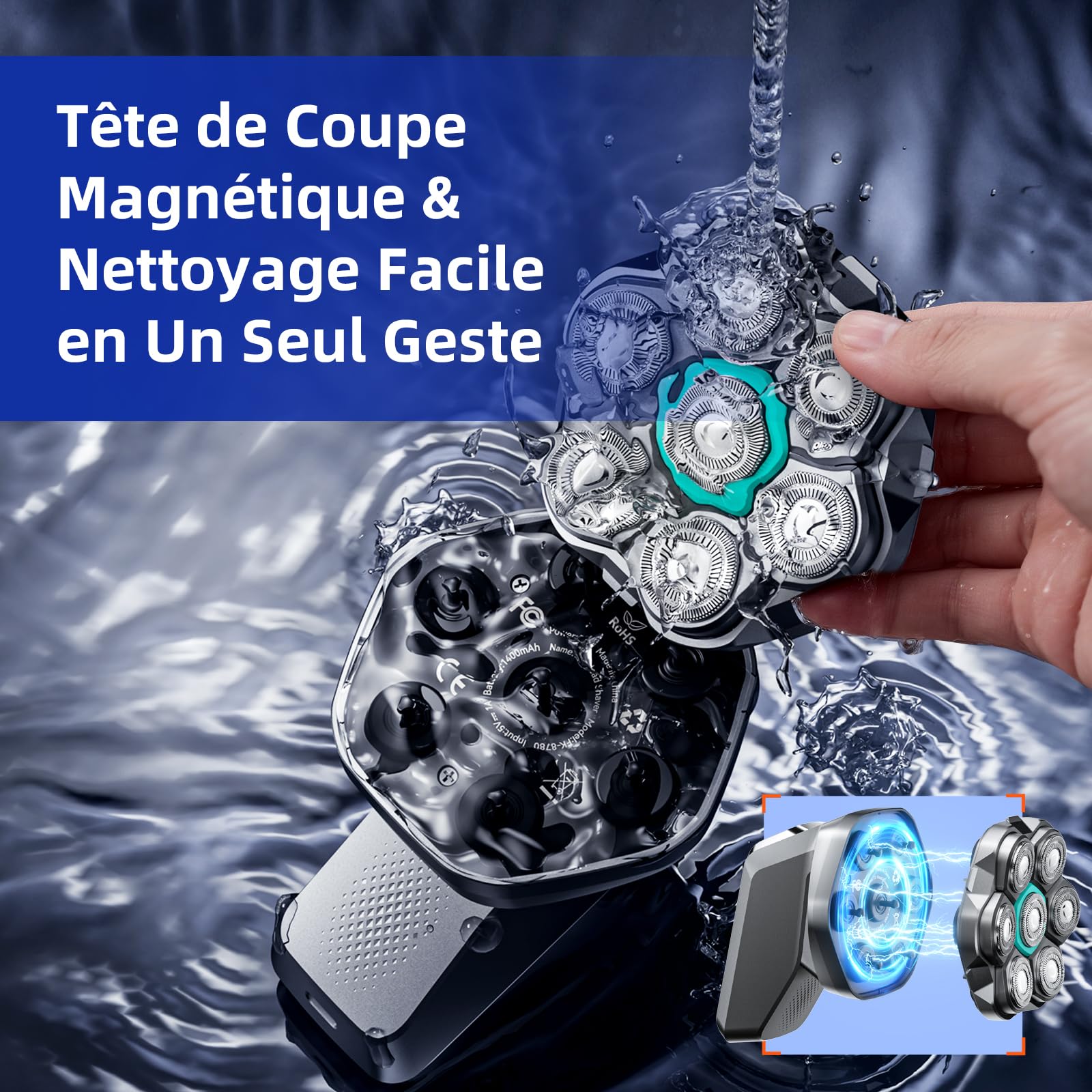 Kensen Rasoir Tete Chauve Homme 7D Rasoir Electriques Hommes 100 Mins d'Autonomie Tondeuse Crane Chauve IPX6 Étanche Sec & Humide Rasoir Crane Homme Chauve avec Écran LED，USB-C，8100 & 8500 tr/min