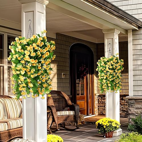Miniatura 2 de Paquete de 2 flores colgantes artificiales, plantas colgantes falsas, ramo de margaritas multicolor para pared, hogar, habitación, jardín, boda,