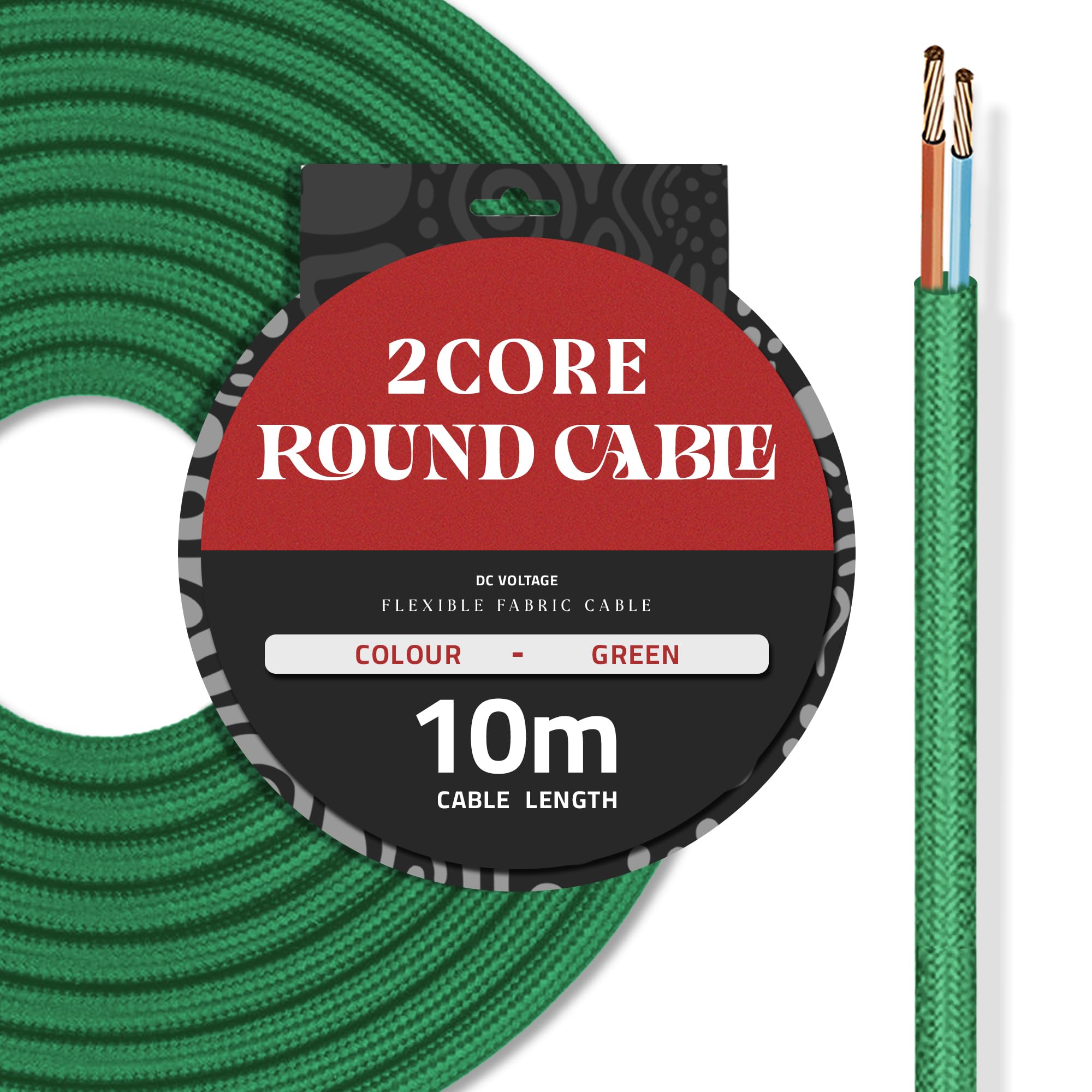DC VOLTAGE Green Fabric Covered Lighting Wire 18AWG 2 Core -10m