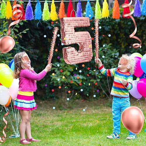 Miniatura 5 de Piñata de oro rosa con palo para los ojos vendados, piñata de princesa para niñas, fiesta de cumpleaños, baby shower, aniversario, celebración,