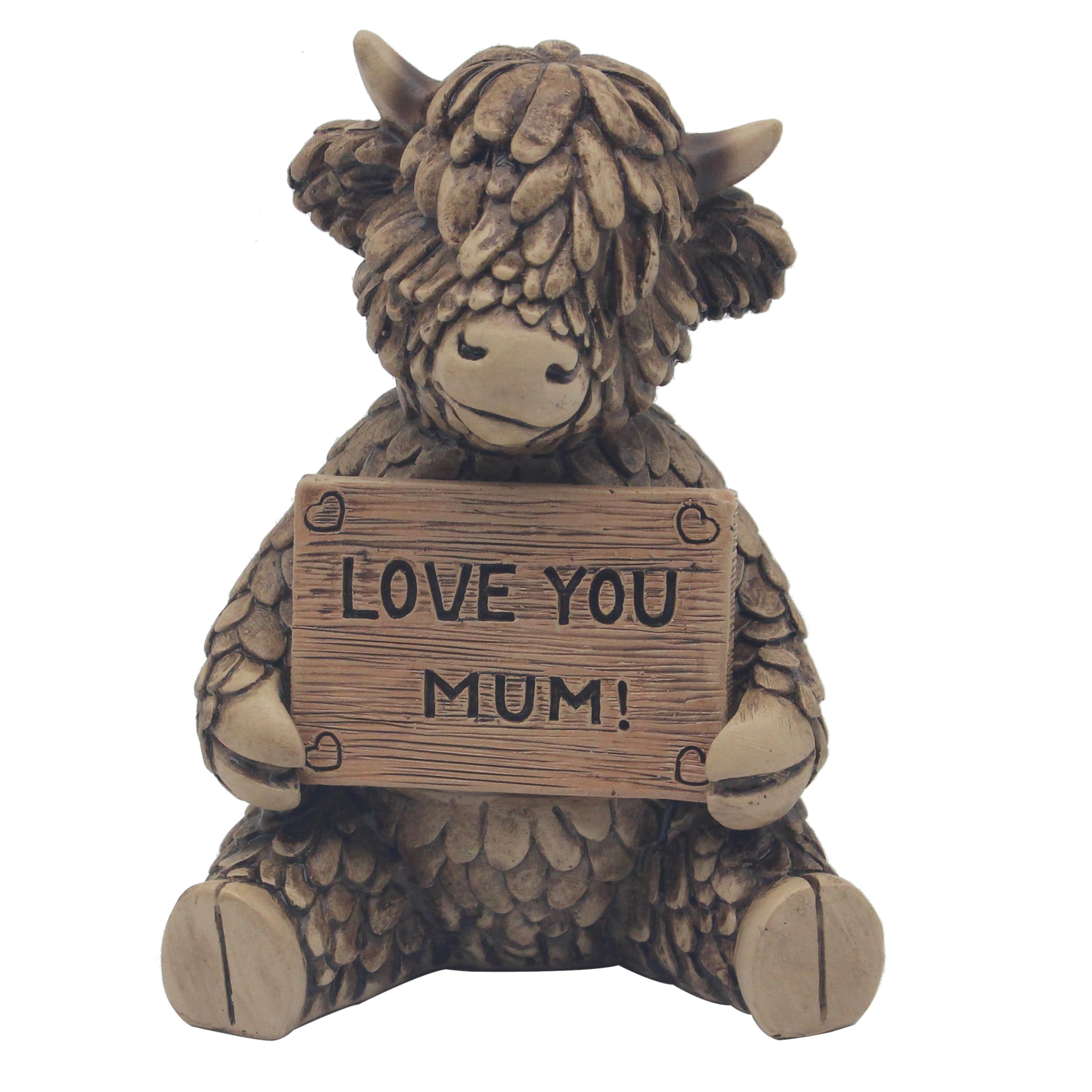 Figurine Resin Ornament Highland Cow Love You Mum Animal Rustic Shelf Decor from B&Q