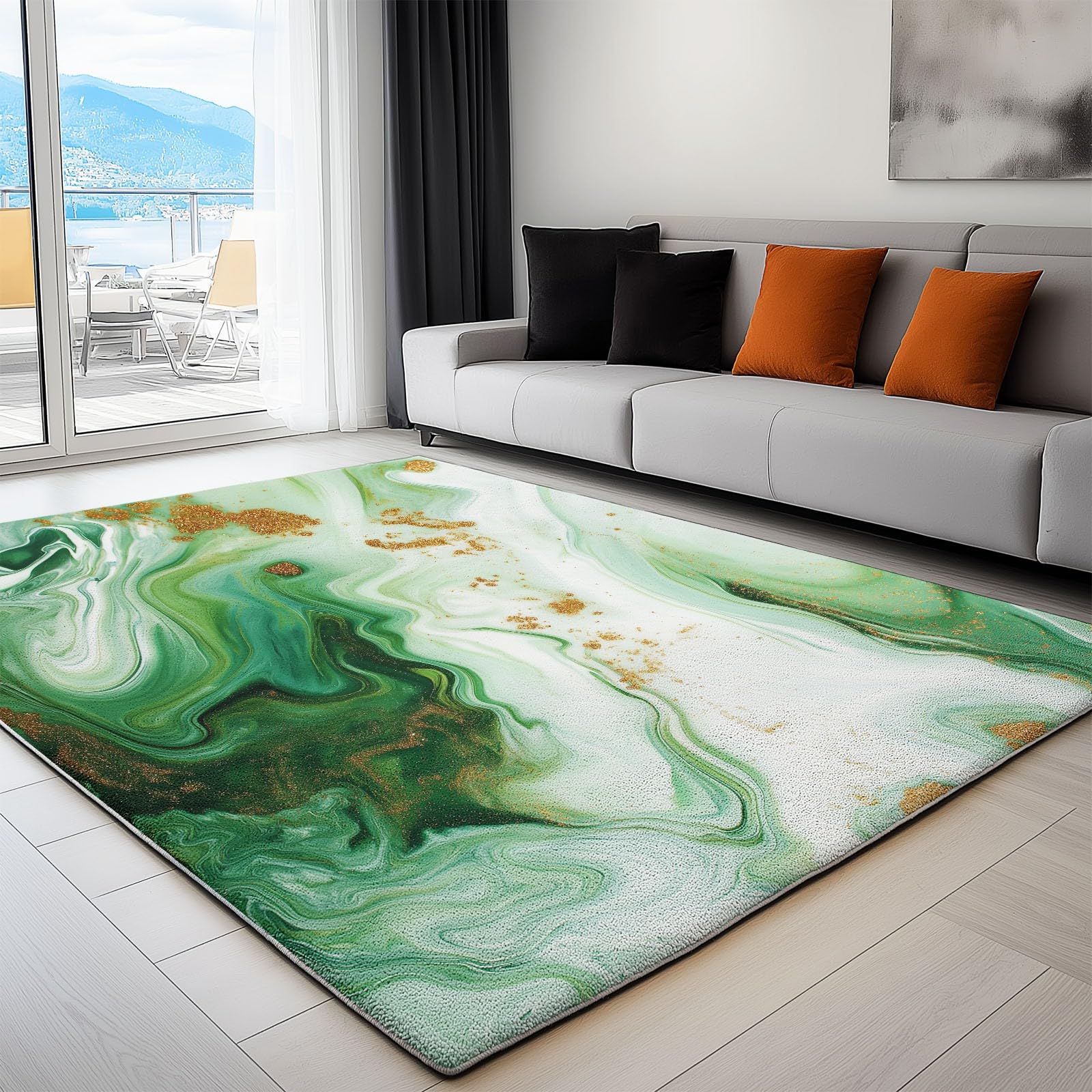 Tapis poil court fin vert blanc 120x180 décorations maison