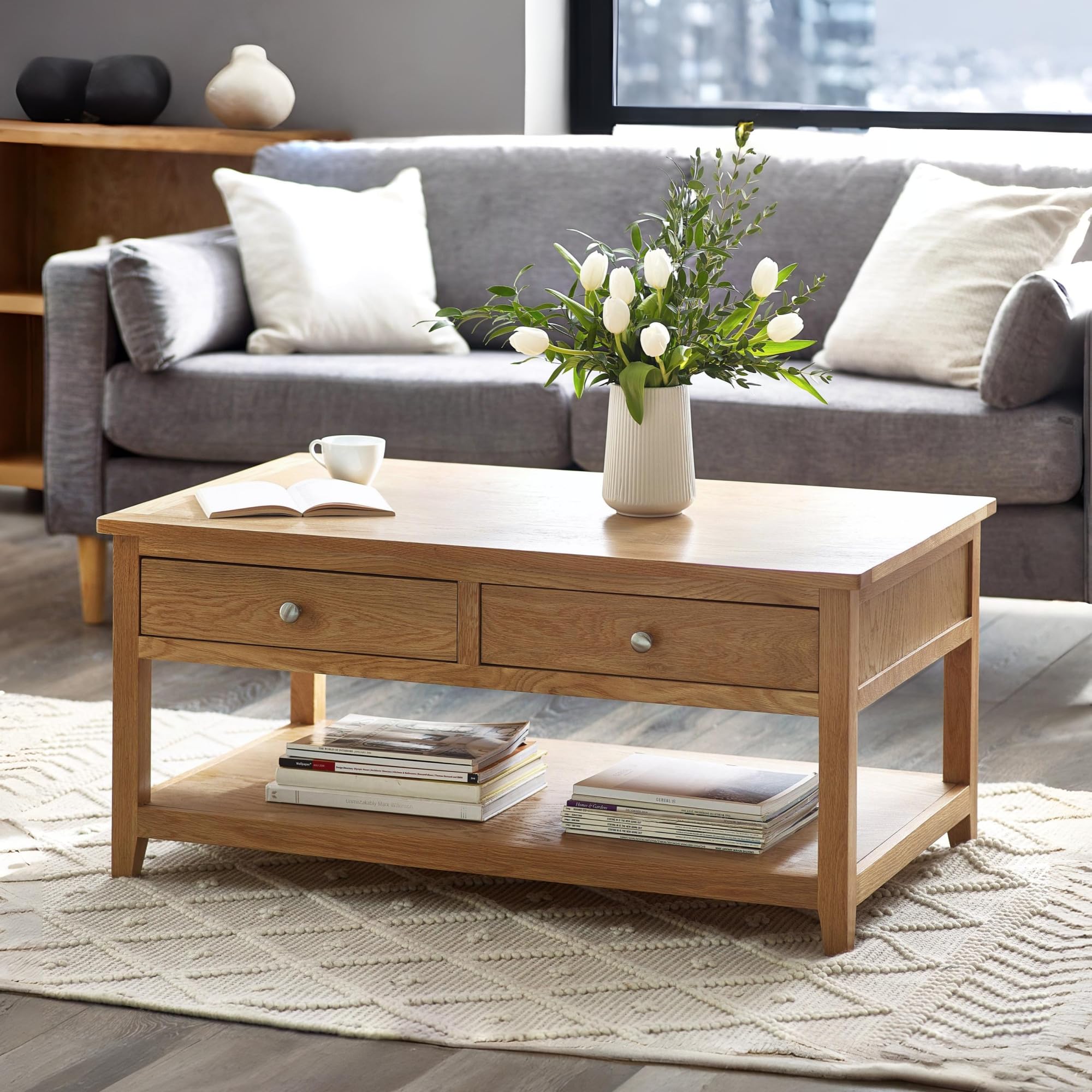 Julian Bowen Mallory Solid Oak 2 Drawer Coffee Table - Brown