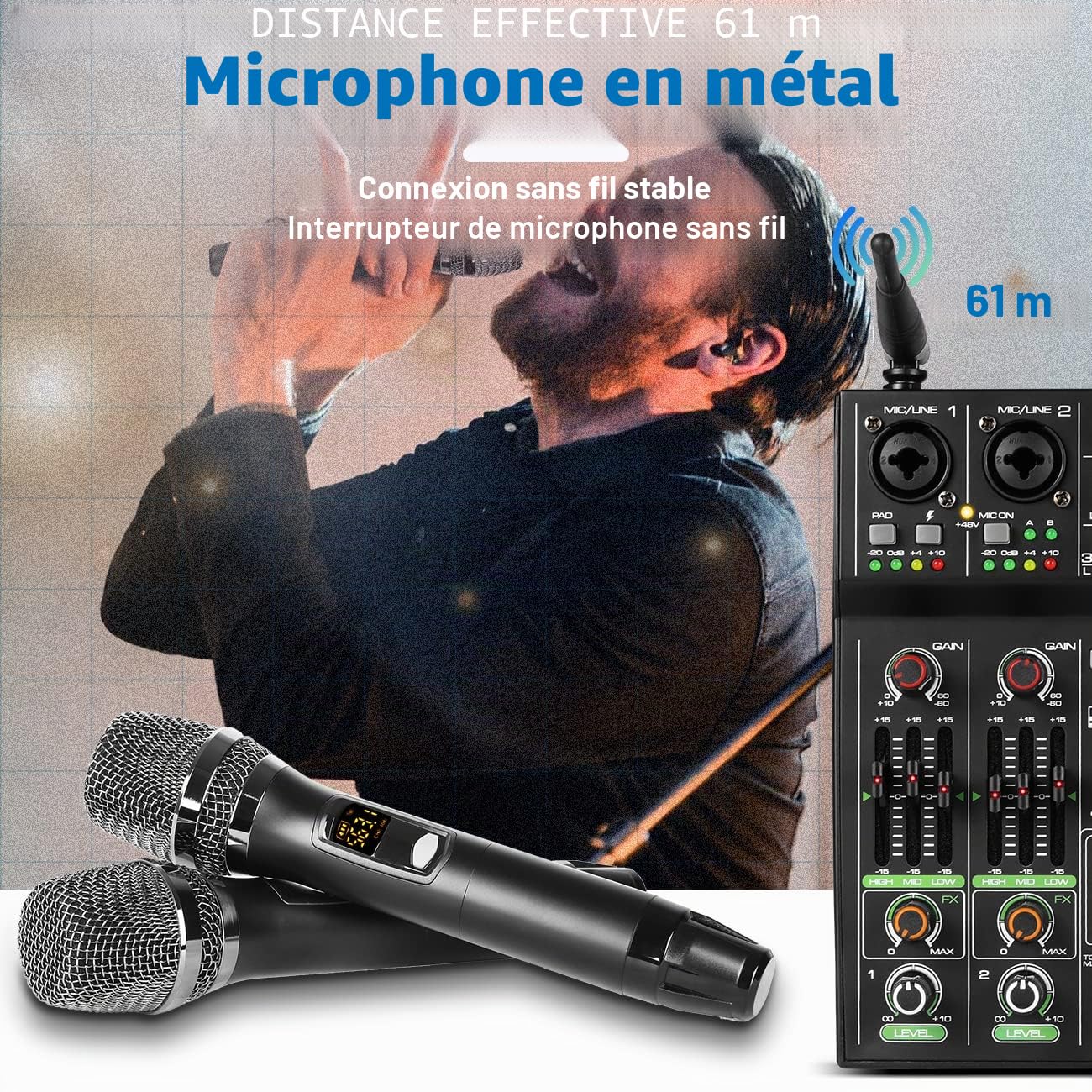 Depusheng UF4-M Table de Mixage Audio Studio - Console de Mixage DJ Numérique 4 Canaux Bluetooth Portable Professionnelle avec Microphone sans Fil
