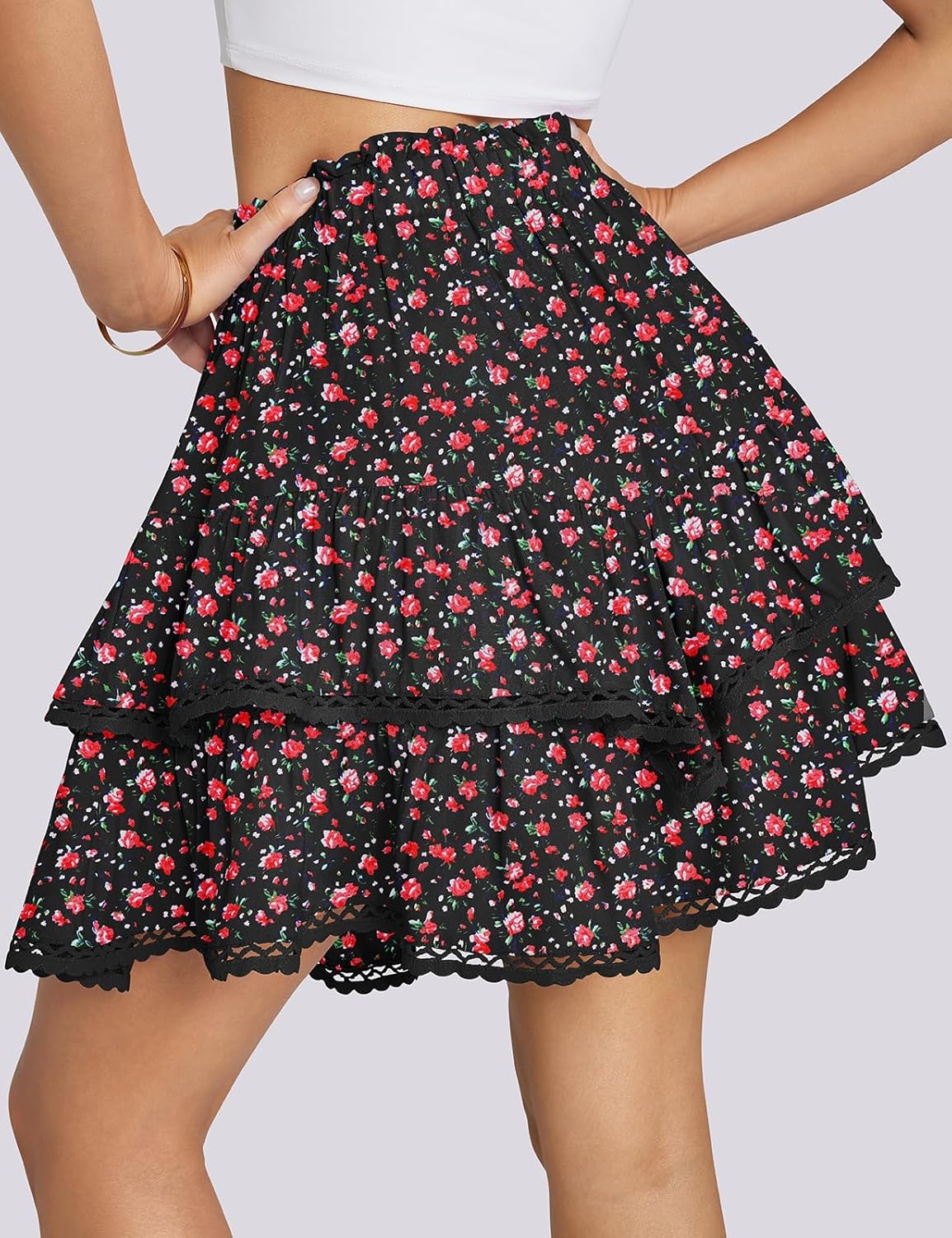 TARSE Womens Flowy Shorts High Waist Pleated Mini Skirts Casual Boho Ruffle Tiered Skorts Cute Versatile Fashion Shorts - Image 2