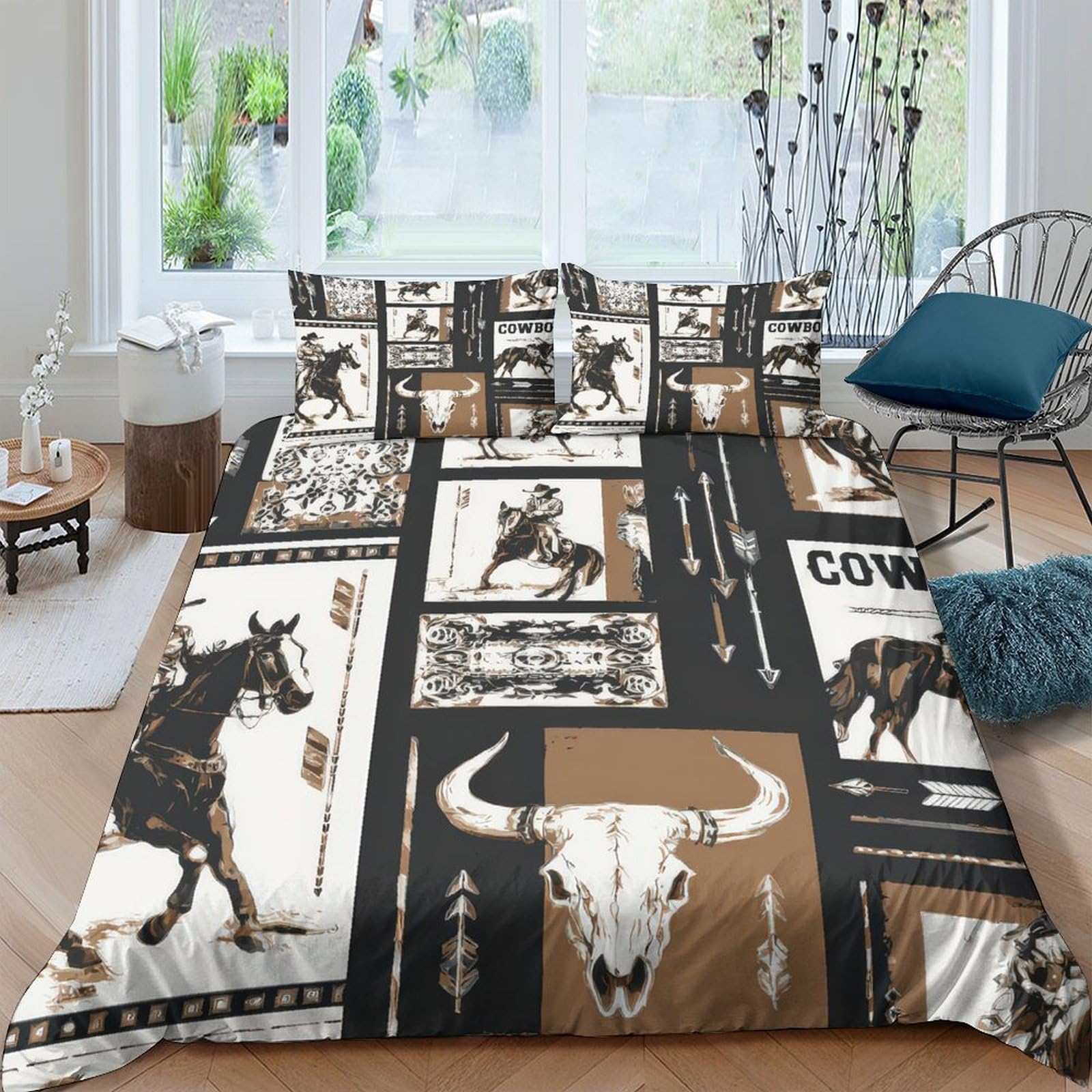 Ctjqhvkz Style-10 3D Printed Cowboy Rodeo Fitted Sheet Microfiber Brown Western Skull Bed Cover For Bedroom Guest Room Decor Single（135X200cm）