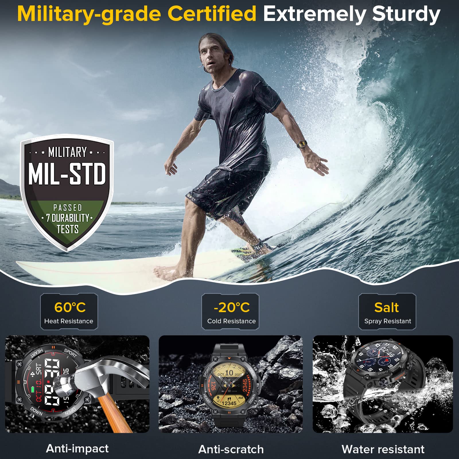 AVUMDA Orologio Smartwatch Uomo,1.39" Militari Smart Watch con Chiamate,Orologio Fitness Tracker con Contapassi Cardiofrequenzimetro,Lettore Musicale,128 Modalità Sport,Orologio Sportivo Uomo