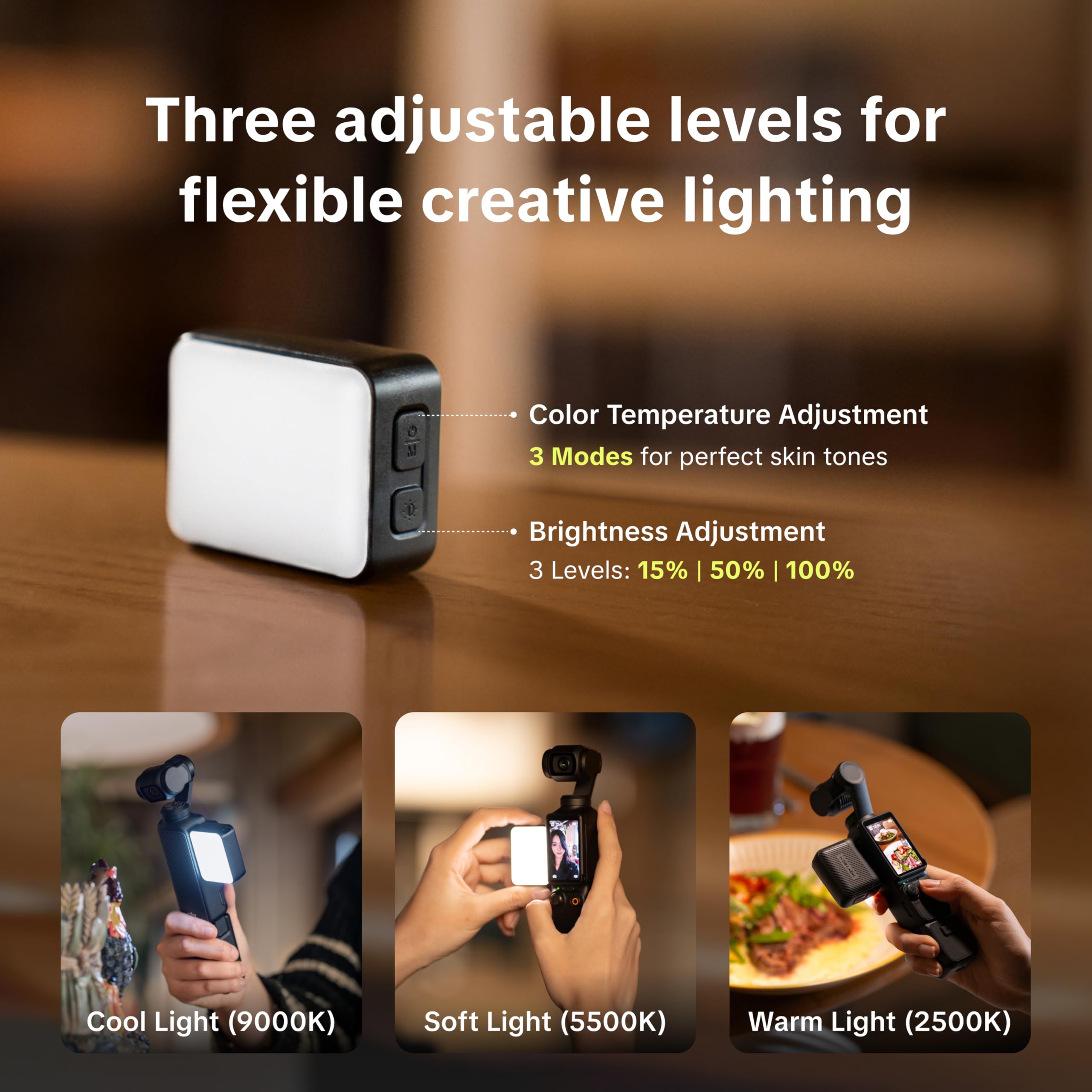 PGYTECH Lumière d'appoint Magnétique pour DJI Osmo Pocket 3/4, Mini Lampe Vidéo LED avec Griffe Froide, Éclairage Vlog Portable 30g avec 3 Températures de Couleur