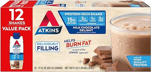 Atkins Batido de proteína listo para beber deliciosa leche con chocolate sin gluten 609309 12 Atkins Batido de proteína listo para beber deliciosa leche con chocolate sin gluten 609309 12