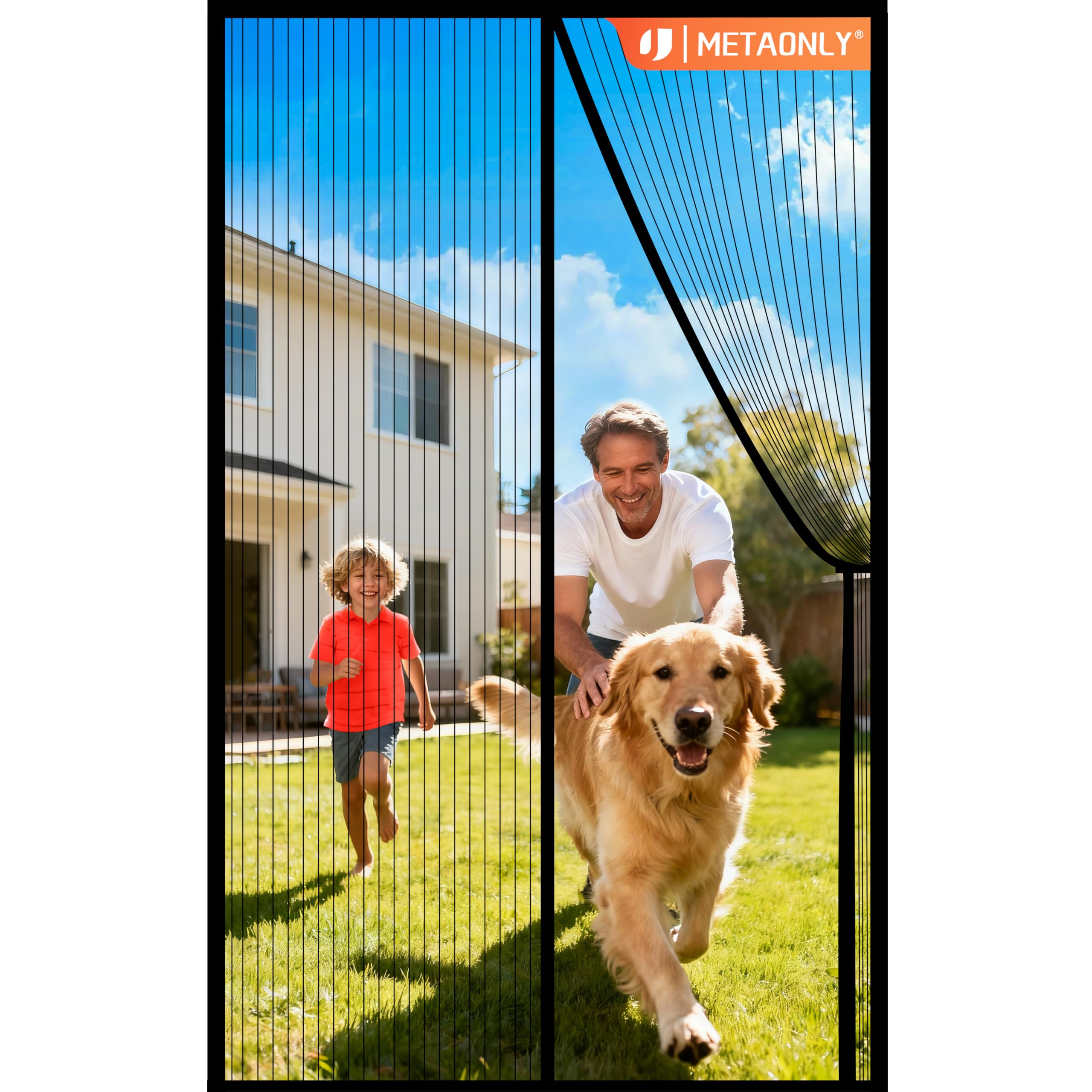 METAONLY Magnetic Screen Door Mesh, Works for Patio, Sliding Door, Keeps Bug Mosquito Out, Fresh Air Flow, Fits 36" x 80" Door - Curtain Size 38" x 82", Black with Stay-Open Straps