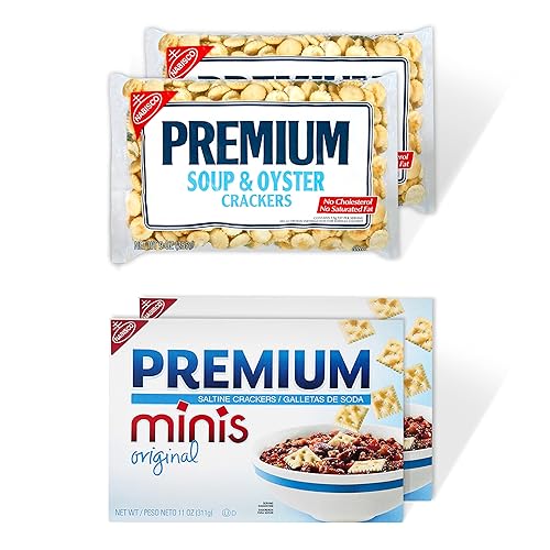 Premium Paquete variado de galletas, galletas de sopa y ostras, 2 bolsas y galletas saladas originales Premium Minis, 2 cajas