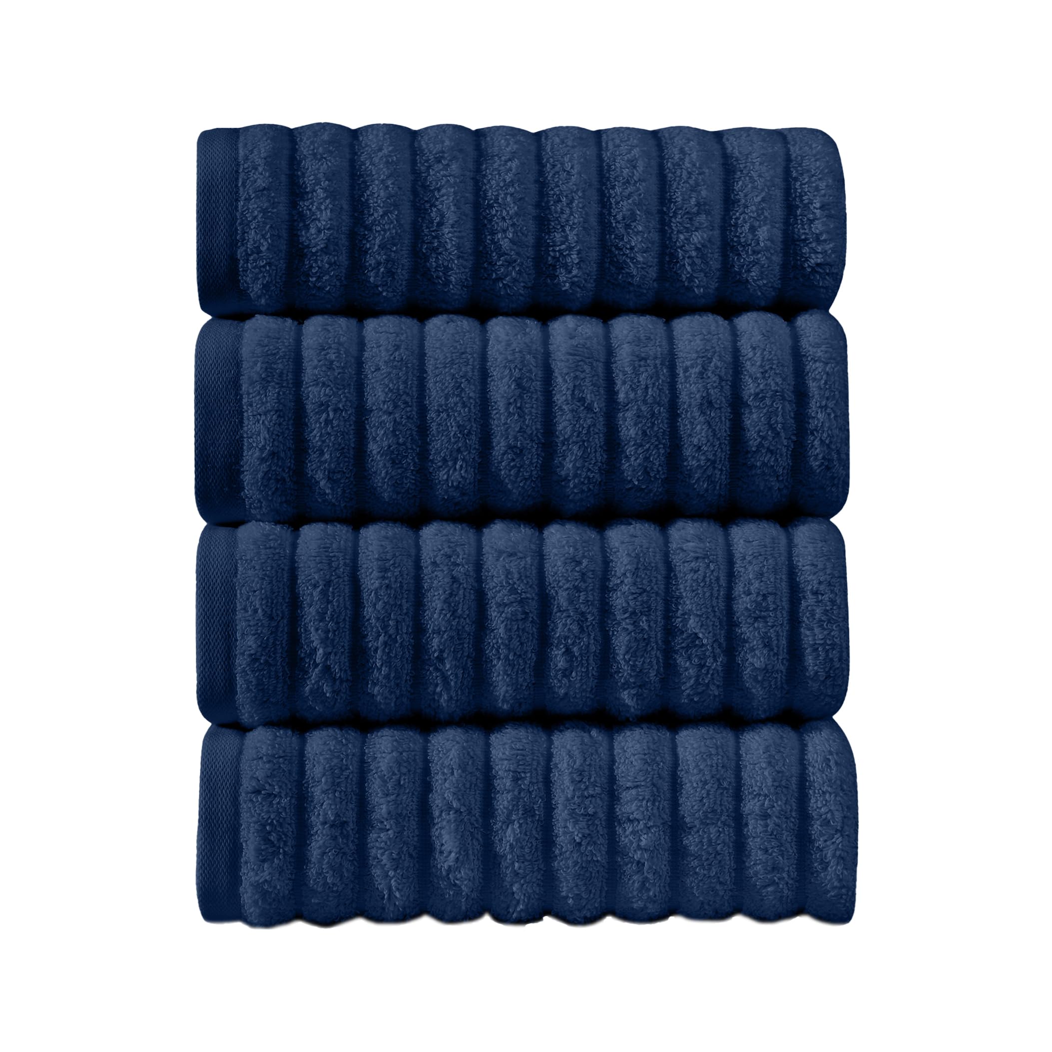 Elegant Comfort Luxury 100% Turkish Cotton Corduroy Ribbed 4 Pack Hand Towel Set 16 x 28 Inch - Absorbent, Super Soft, Quick Dry, Premium Towels for Bathroom, Gym, Spa and Hotel Use, Navy