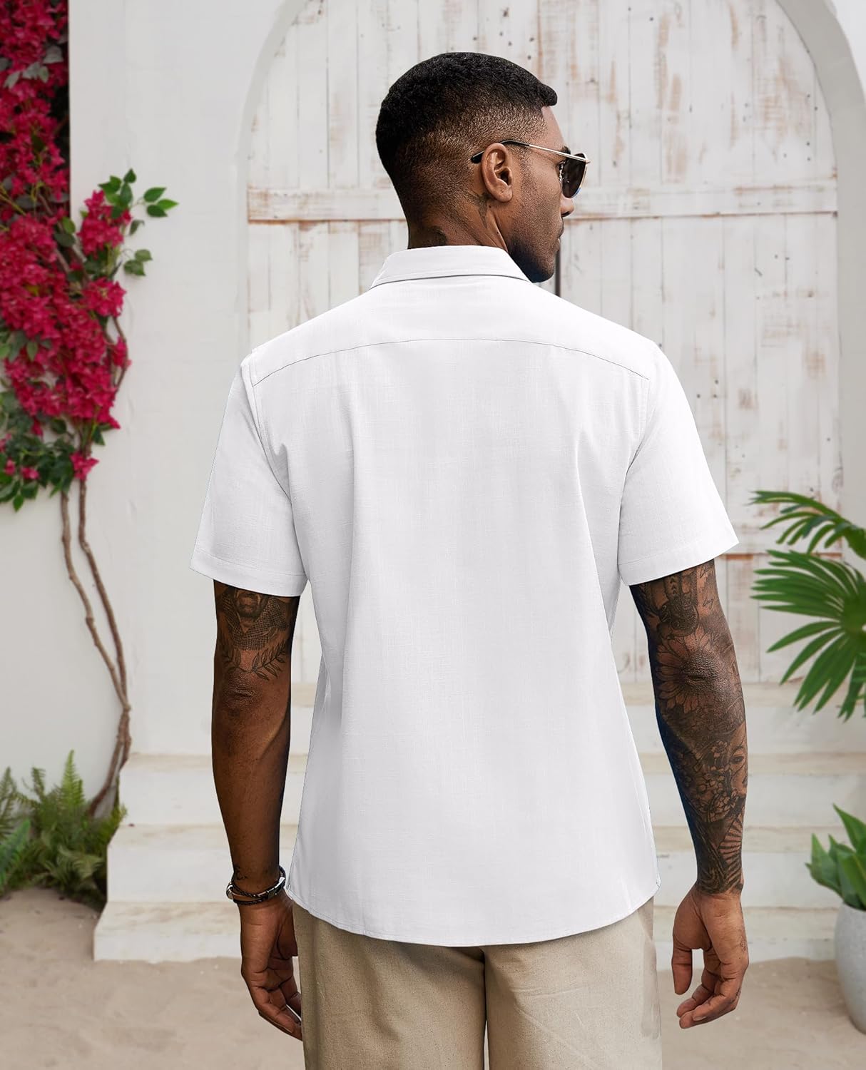 Lion Nardo Guayabera Linen Shirts for Men Short Sleeve Button Down Shirt Hawaiian Shirt Cuban Summer Shirts Beach Shirts - Image 2