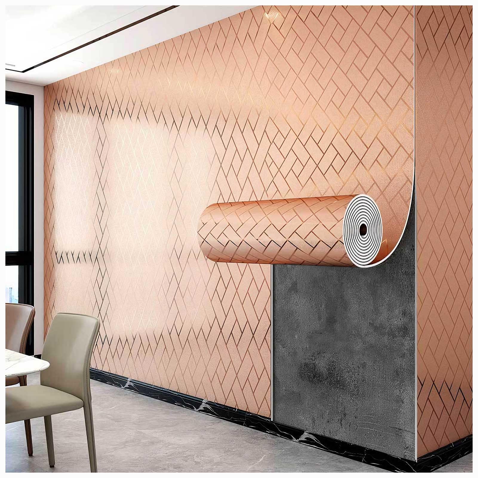 Panel de Pared Autoadhesivo de PVC con Listones, Papel Tapiz Autoadhesivo Grueso con Efecto Espejo, Paneles de Pared 3D insonorizados, Impermeables para Paredes y techos (23.6"x118" Rosa Oro