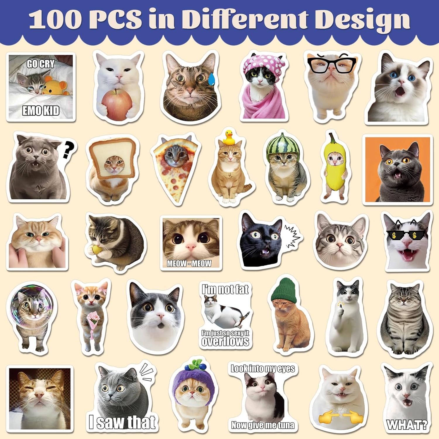 200 PCS Cat Stickers Pack Cat Meme Sticker for Teens Adults Cute Funny Decals for Laptop Water Bottle Guitar Phone Case Journaling Scrapbooking Vinyl Decal - Image 2