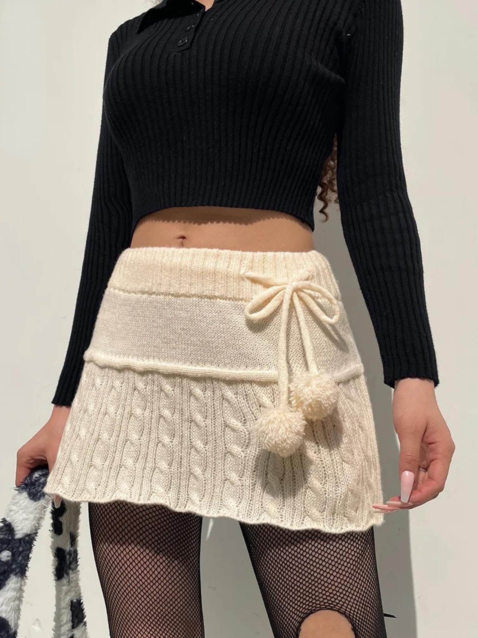 Faldas De Tubo Mujer Falda Corta Tejida De Cintura Baja Ropa De Calle Bonita para Chica Faldas con Cordón para Mujer
