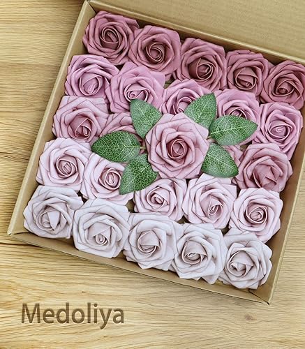 Miniatura 6 de Flores artificiales, 25 unidades, rosas de espuma de aspecto real, color borgoña, rosas falsas con tallos para ramos de boda, centros de mesa, baby