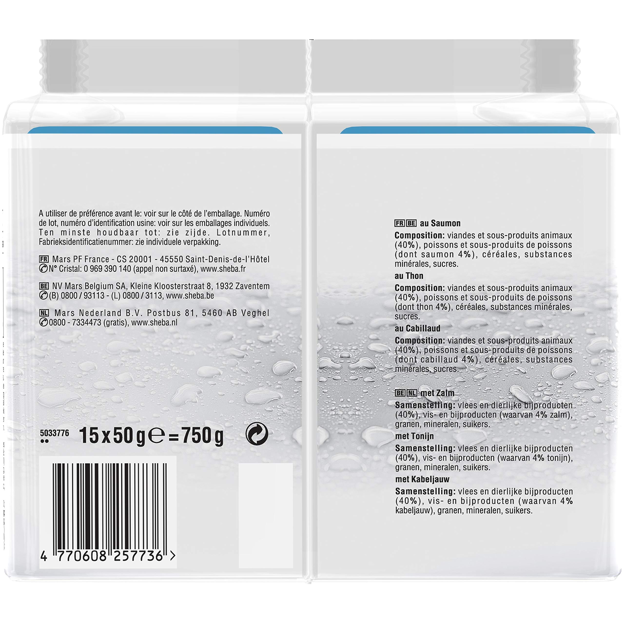 SHEBA Delicias del Día Bolsas de frescura en Salsa de Pescado para Gato, 15 x 50 g