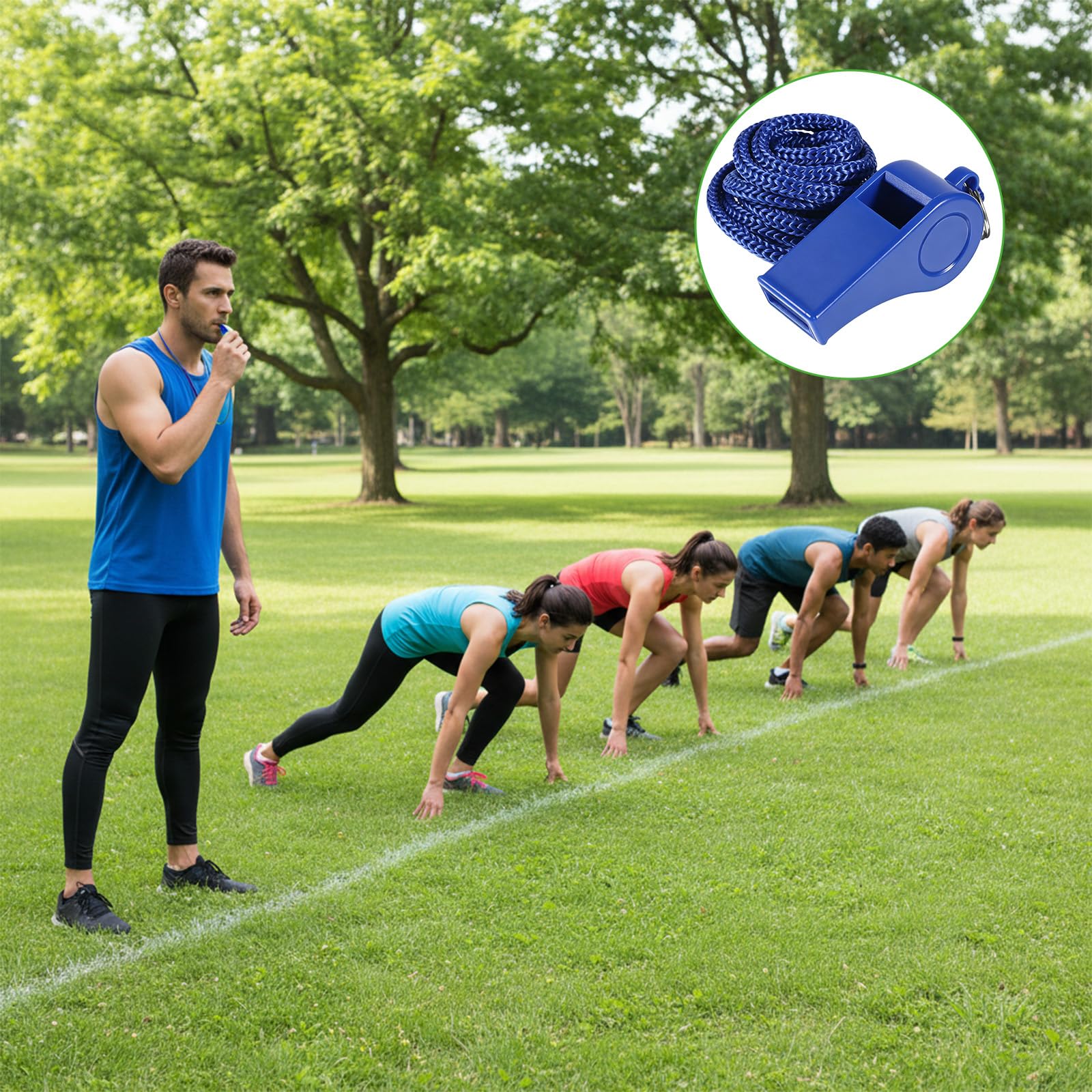 2 paquetes de silbato azul, silbato para entrenadores con cordón, silbatos de plástico para profesores, silbato de sonido fuerte y nítido, silbato de emergencia para adultos, oficiales de