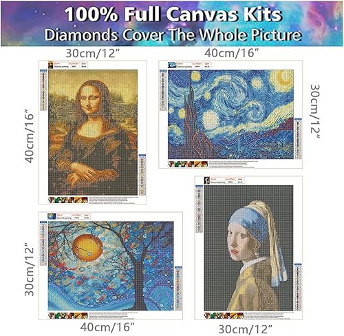 Miniatura 2 de JesMolla Paquete de 4 piezas de pintura de diamante redondo completo 5D por números para adultos, kits de pintura de diamantes de tamaño pequeño