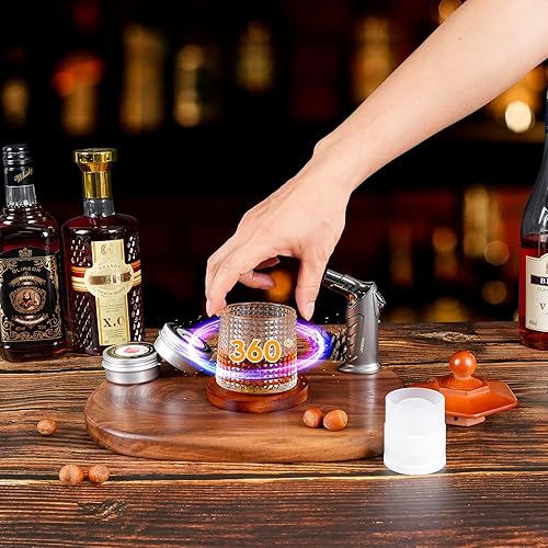 Miniatura 6 de Kit de ahumador de whisky con antorcha, chips de madera de 6 sabores, 2 vasos de whisky giratorios, 2 moldes de bolas de hielo, kit infusor de