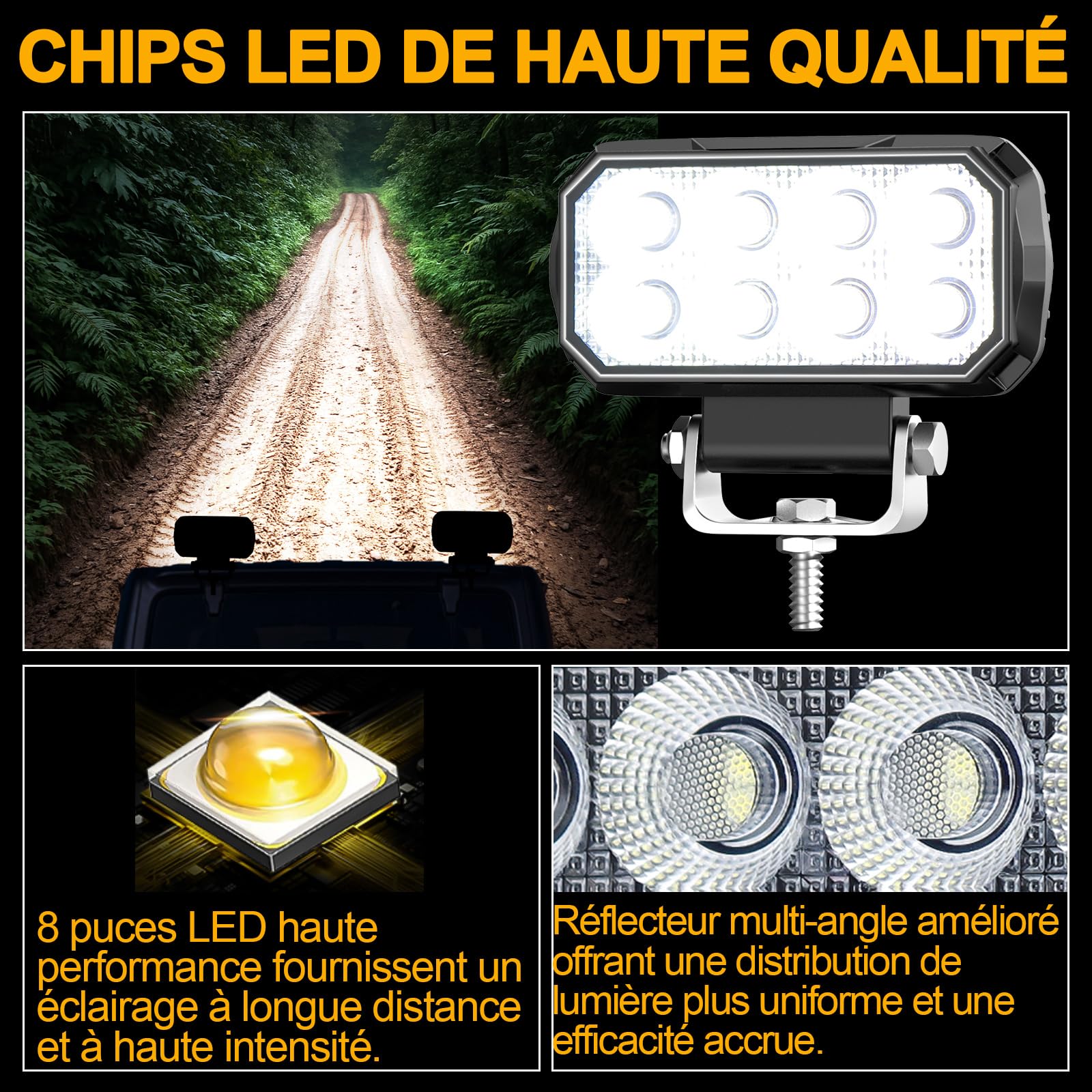 antom 2 pièces Phare de travail LED 168W 9-60V 18000 lumens IP68 étanche Idéal pour excavatrices, tracteurs, camions, véhicules tout-terrain, motos, éclairage de chantier et aventures nocturnes