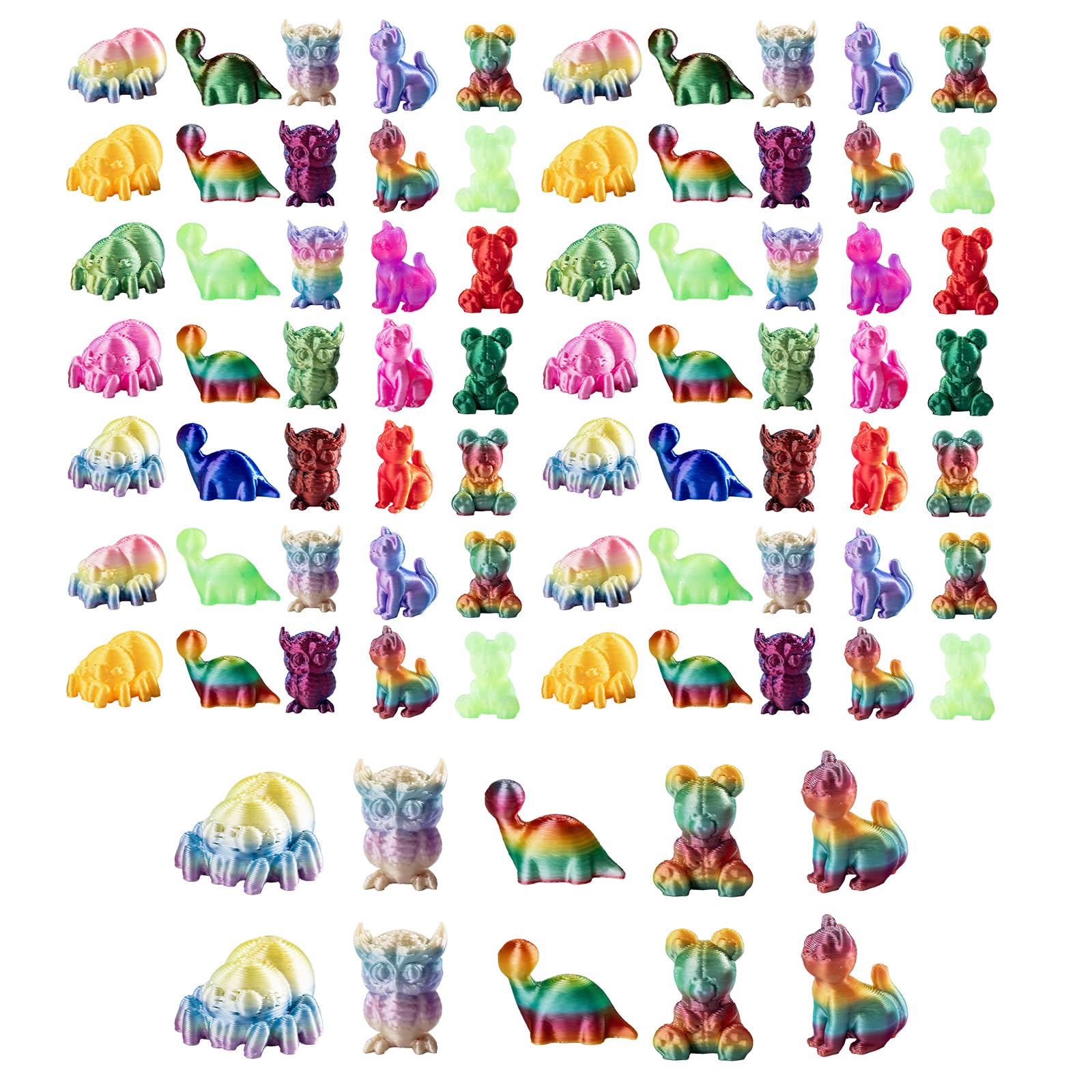 dsooldre 140PCS 3D Printed Mini Animals Set - Realistic 3D Animals Collection (Cat, Bear, Spider, Owl, Dinosaur) for Decoration, Display and Gifts