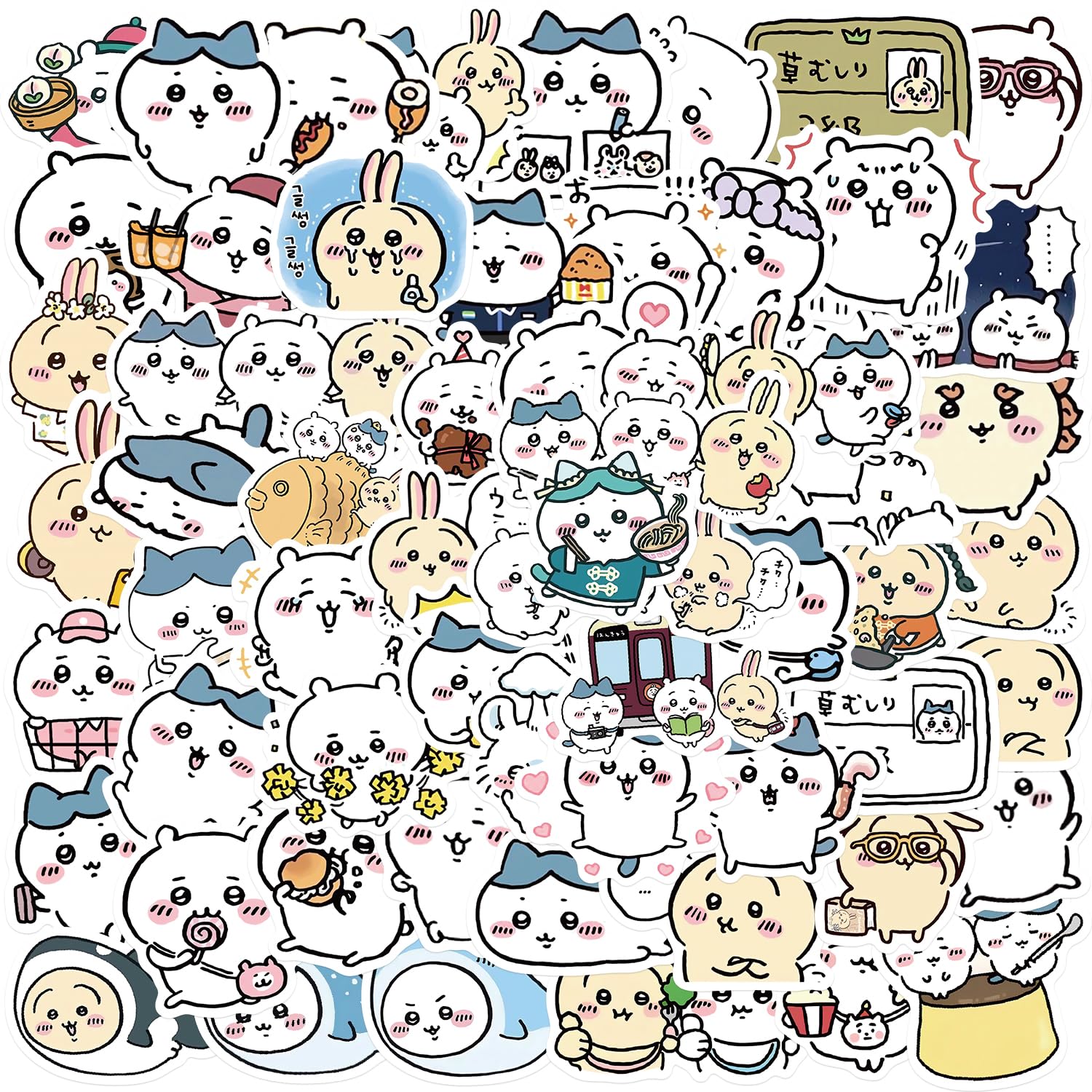 60pcs Japanese Cartoon Chiikawa Stickers for Kids, Funny Vinyl Waterproof Stickers for Water Bottle Phone Journal Guitar Skateboard Gifts for Teens