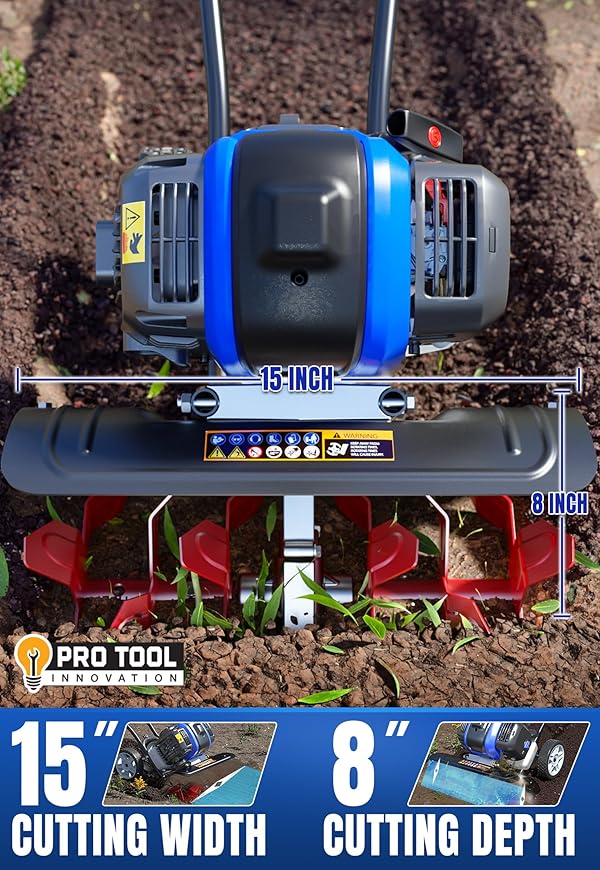 Wild Badger Power Garden Tiller 53cc Mini Cultivator 15 inch Powerful Liftable Booster Rod Tilling Tool for Lawn, Garden and Field Soil Cultivation by Wild Badger Power - Image 5