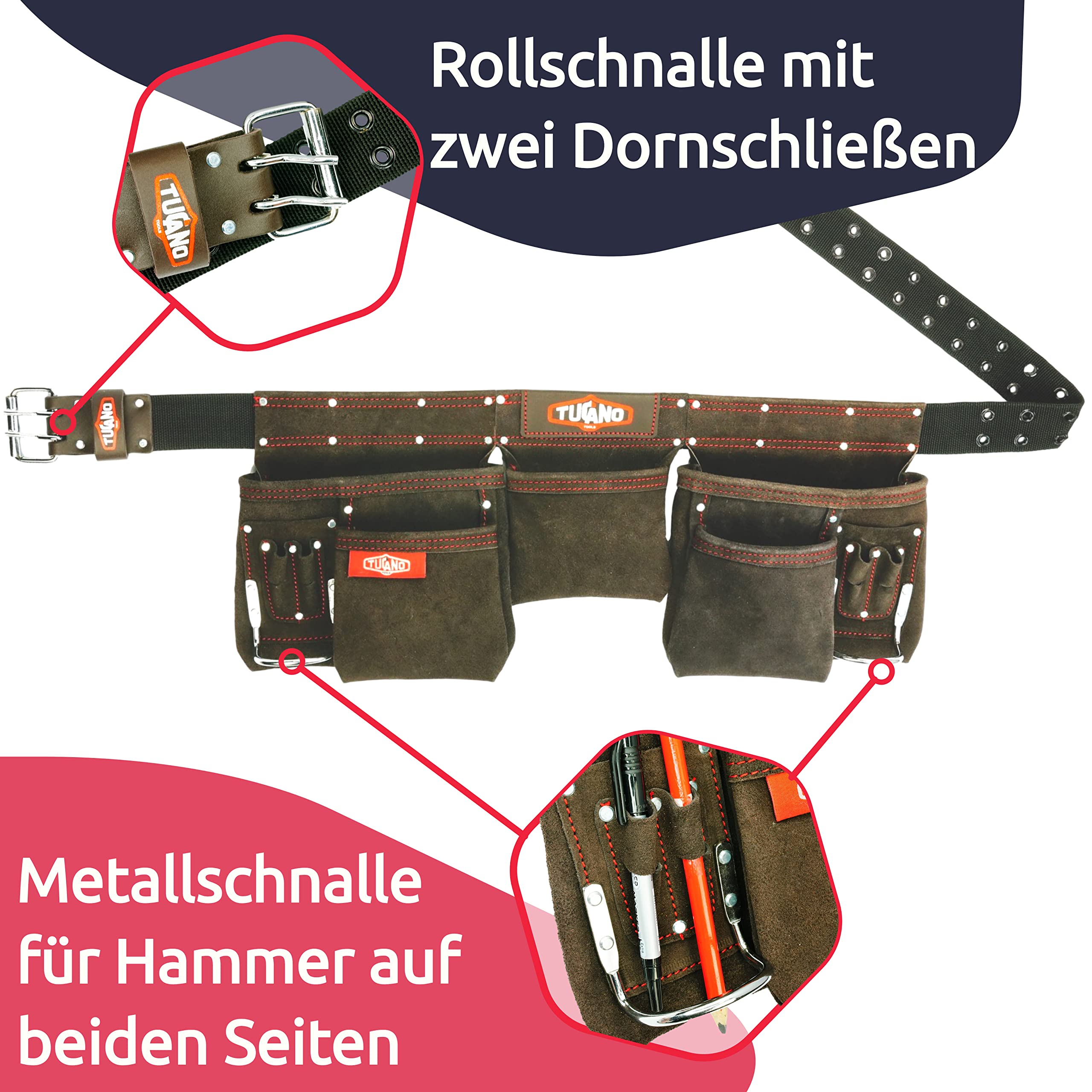 Werkzeuggürtel aus Leder für Rahmer, Tischler Perfekter Elektriker-Werkzeuggürtel und praktisch für Frauen. 12 Werkzeugtaschen für große Kapazität. Unser Werkzeug-Rig passt für Größe 81,3 cm bis 127