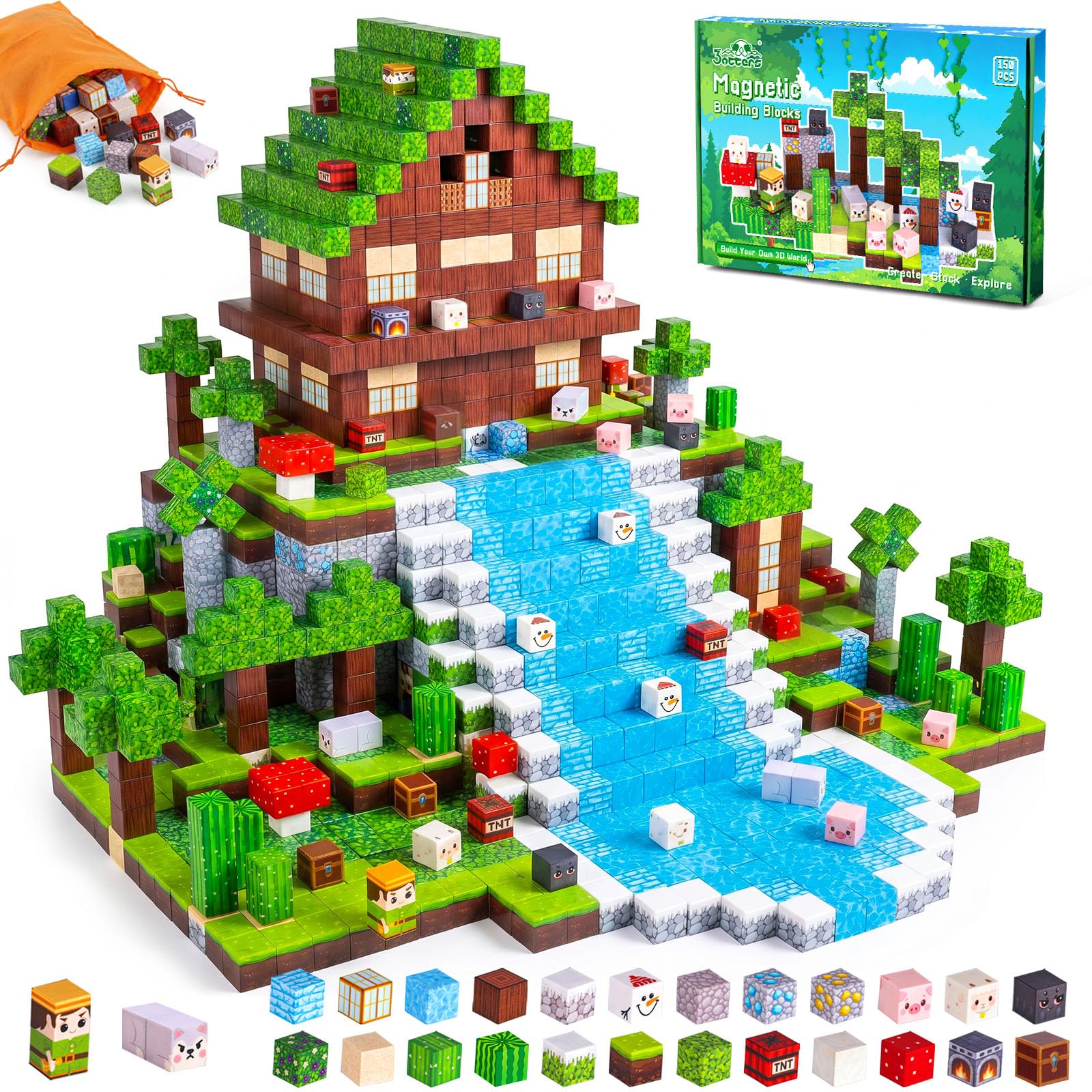 Photo 1 of 3 otters Magnetic Blocks 150PCS Forest Adventure Set, STEM Magnet Cubes & Magnetic Tiles Build Forest World Toys for Kids, Sensory Stacking Gifts for Boys & Girls Birthday