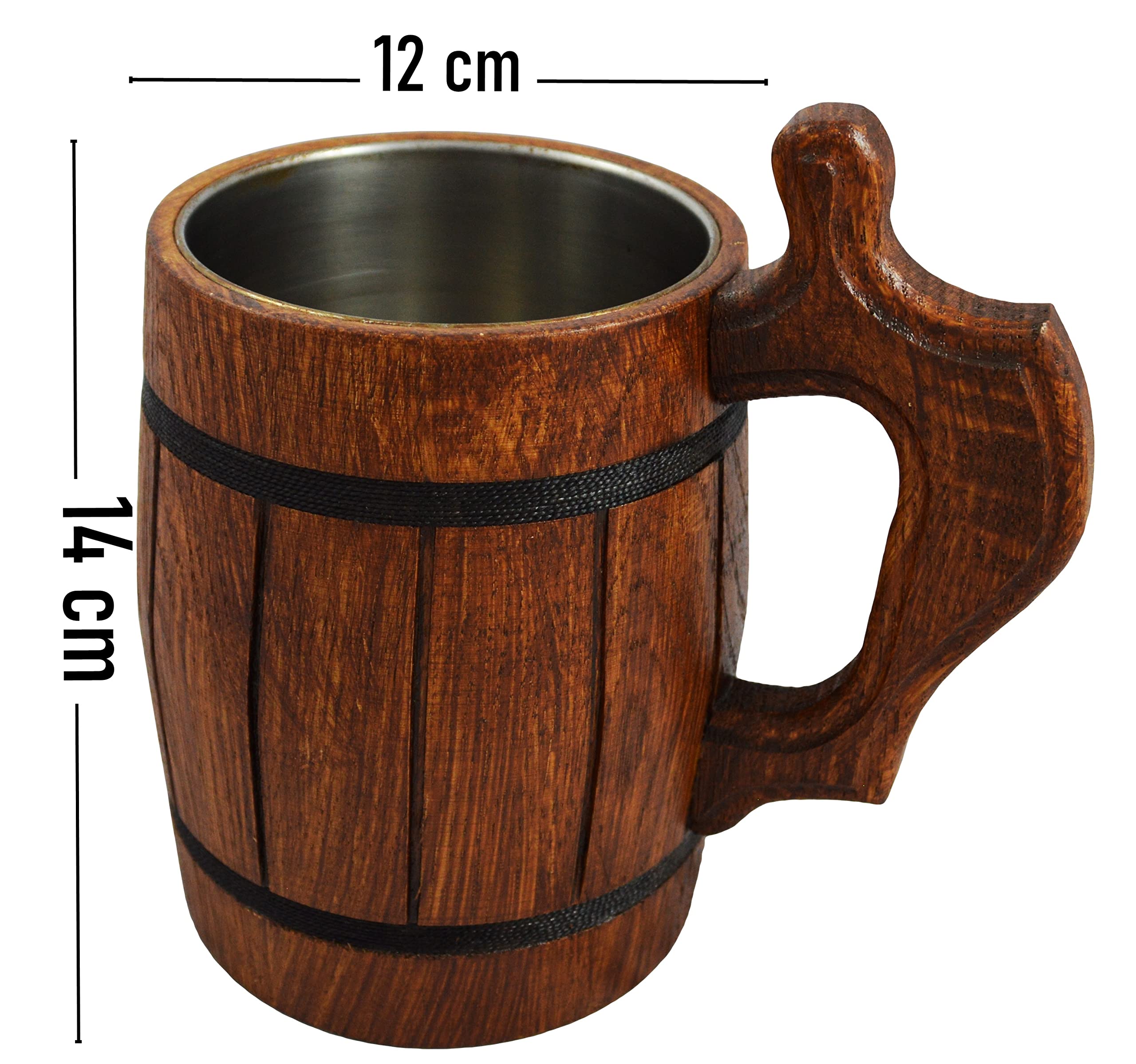 Wooden World - Jarra de cerveza de madera de roble Taza grande muy sólida 500 ml / 0,5 l /M10