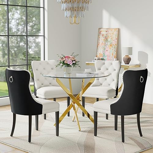 Miniatura 38 de Juego de mesa de comedor de cristal para 4 personas con mesa cuadrada de cocina de vidrio templado de 36 pulgadas, juego de comedor de 5 piezas con