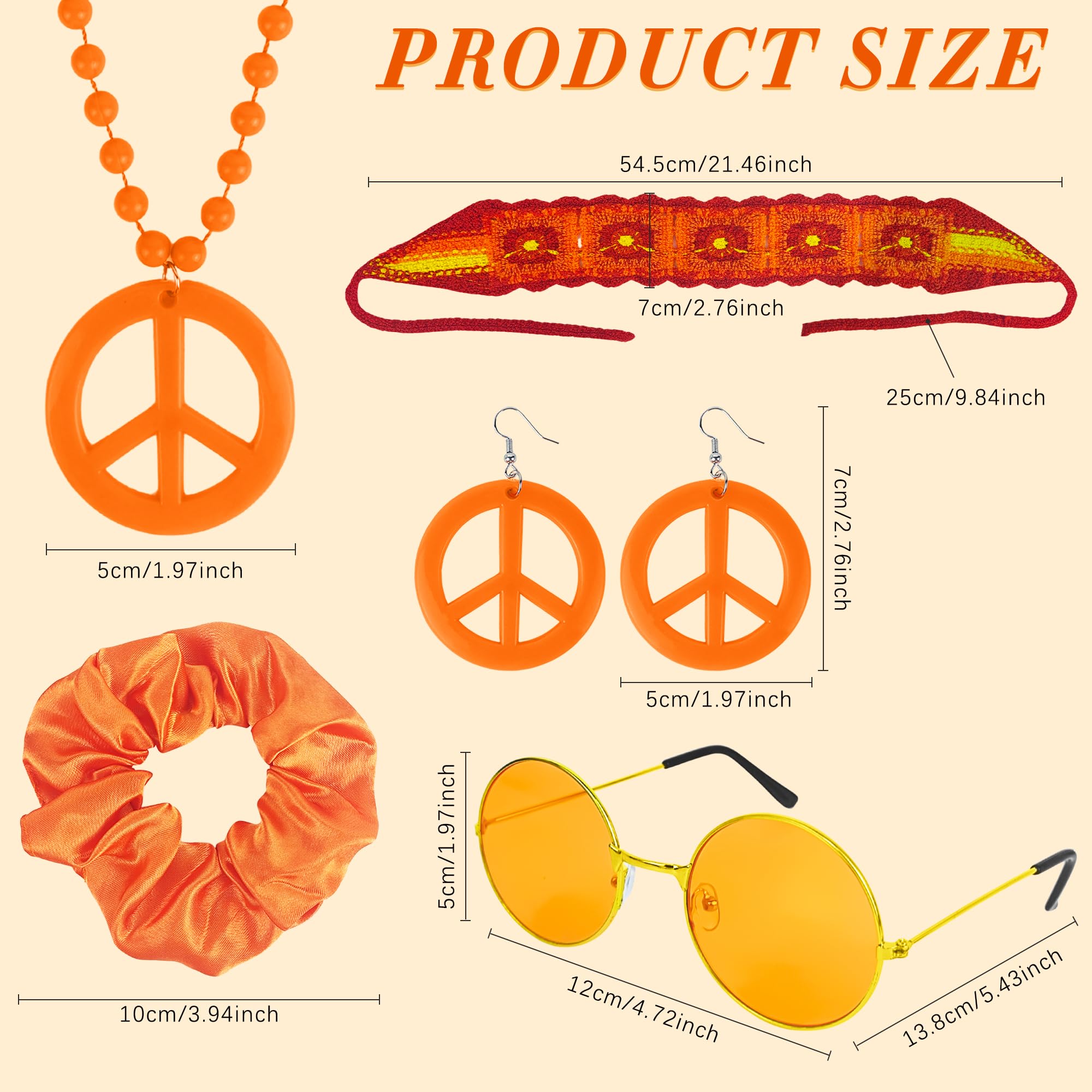 Alaxciax 60s 70s Hippie Accessories for Women Boho Hippie Costume with Flower Knit Headband Peace Sign Necklace Groovy Disco Outfits for Party Cosplay - Image 3