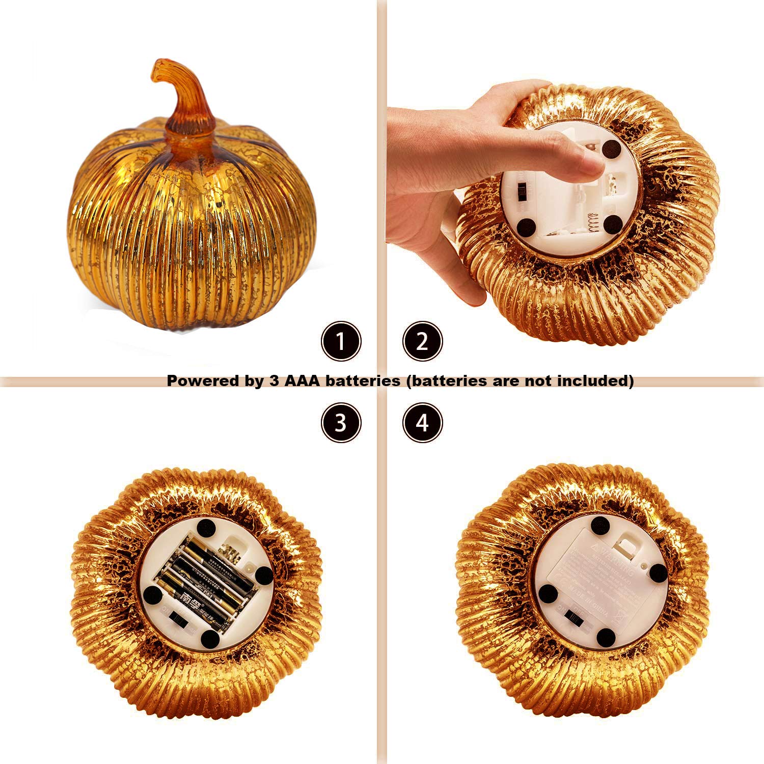 hvfun Mercury Glass illumina zucca con timer, decorazione autunnale per la casa, lampade per decorazioni festive, decorazioni di Halloween (oro)