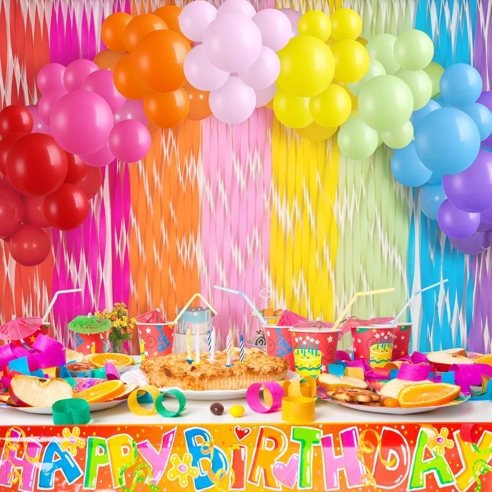 Lot 8 Rouleaux Papier Crépon Fluo 25 M - 4 Couleurs Vives Pour Fêtes, EVJF, Mariage, Anniversaire