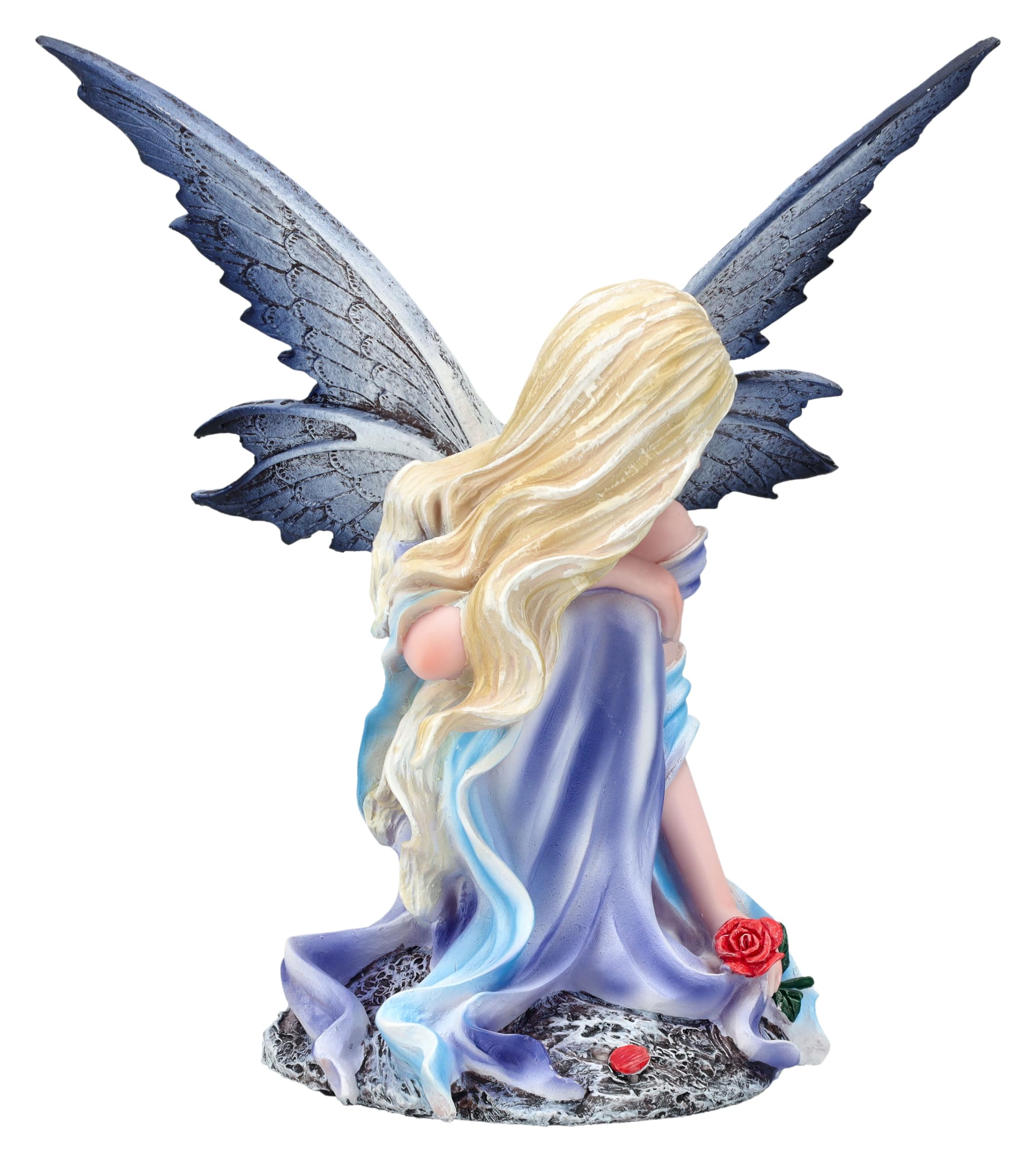 Figuren Shop GmbH Elfenfigur - Miriel mit Rose 14,5 cm - Fee blaues Kleid Fantasy Elfe Figur Deko
