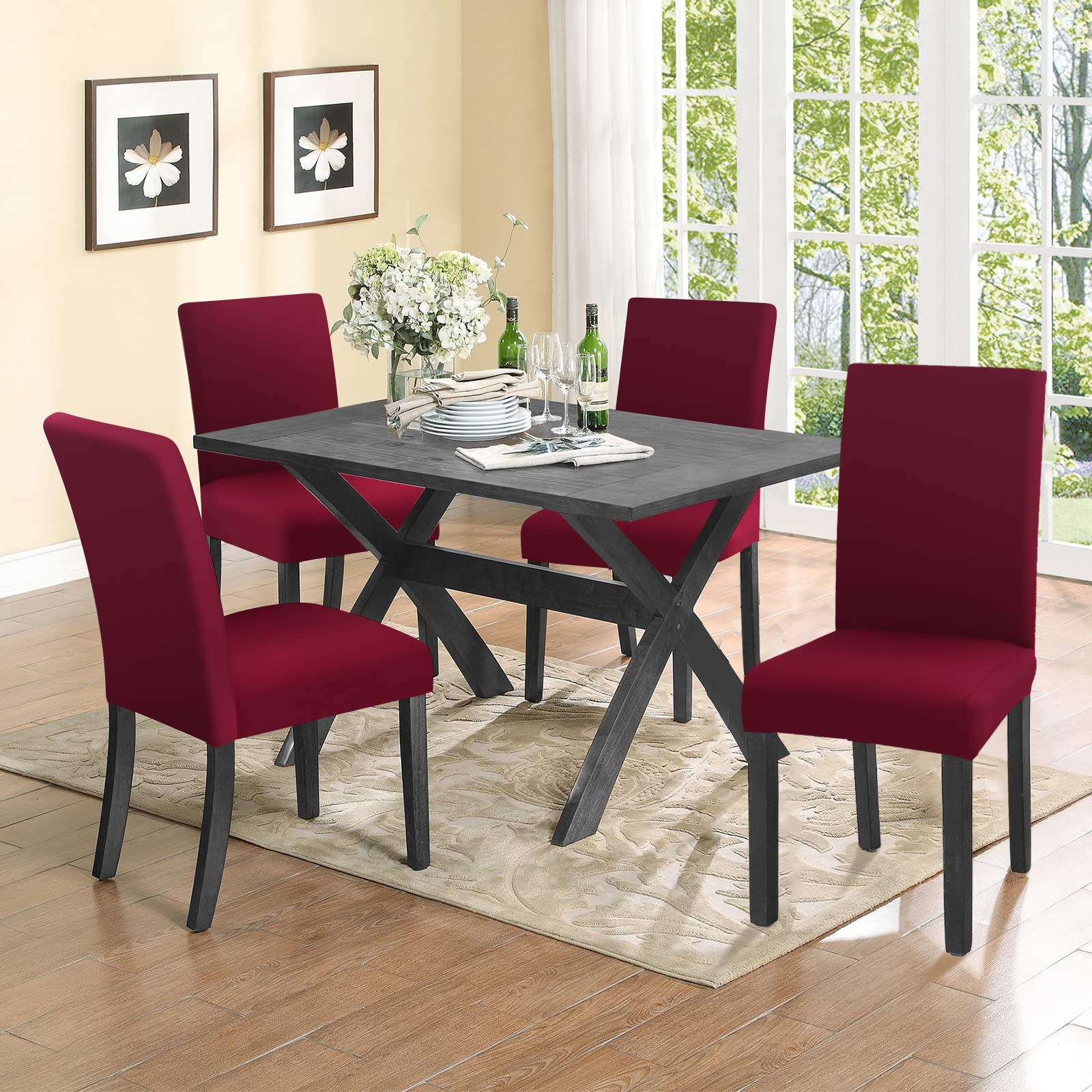Jaotto Coprisedia con Schienale Elasticizzato 6 Pezzi,Fodere per Sedie da Pranzo Lavabile Universale Estraibile,Moderno Vestisedia per Cucina,Copertura della Sedia per Casa Ristorante(Bordeaux,6)