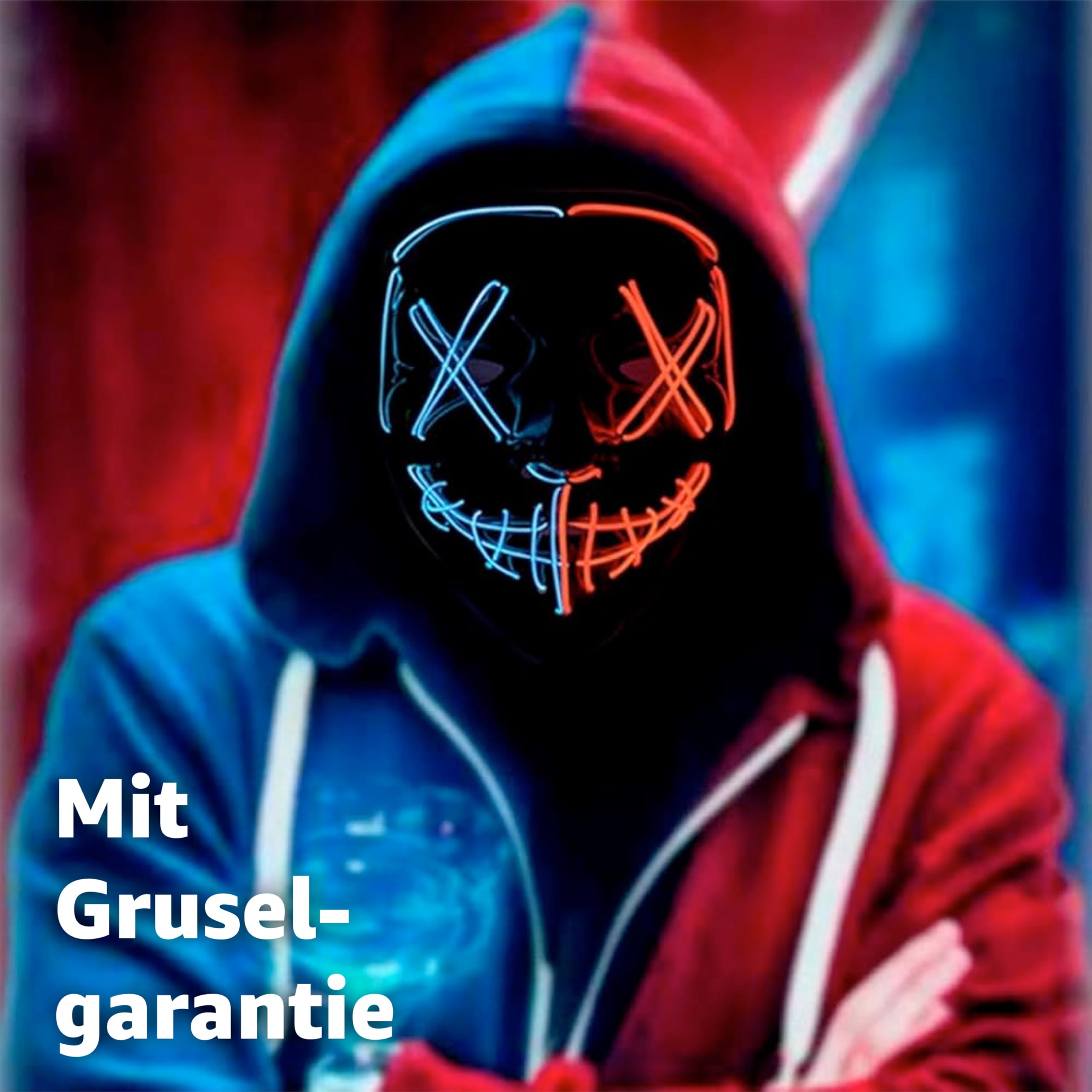 TK Gruppe Timo Klingler LED Purge Horror Mask with 3 Light Effects Controllable Halloween Costume for Men Women (Blue/Red LED) - Image 3