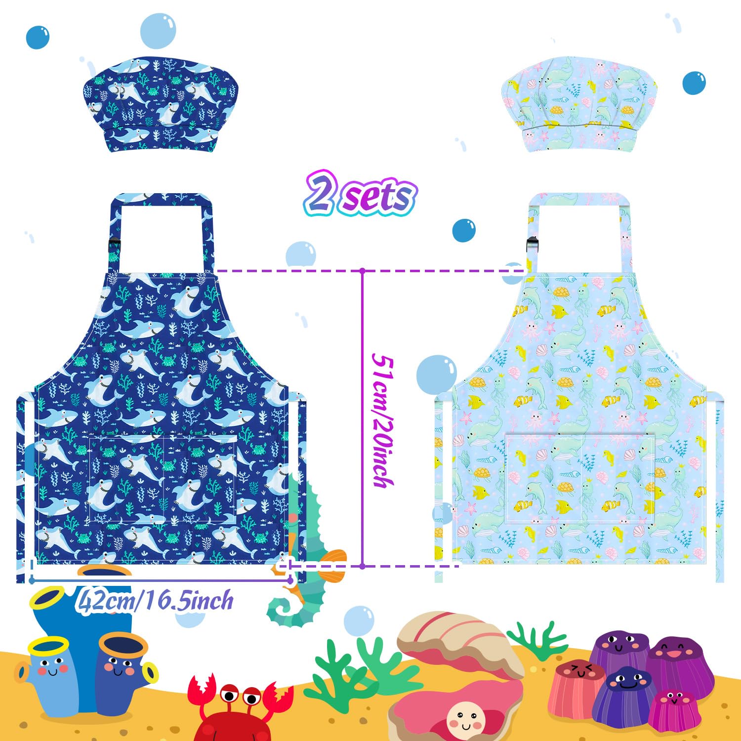 TOPWAYS 2PCS Kids Aprons, Chef Hat Set Children Apron - Image 4