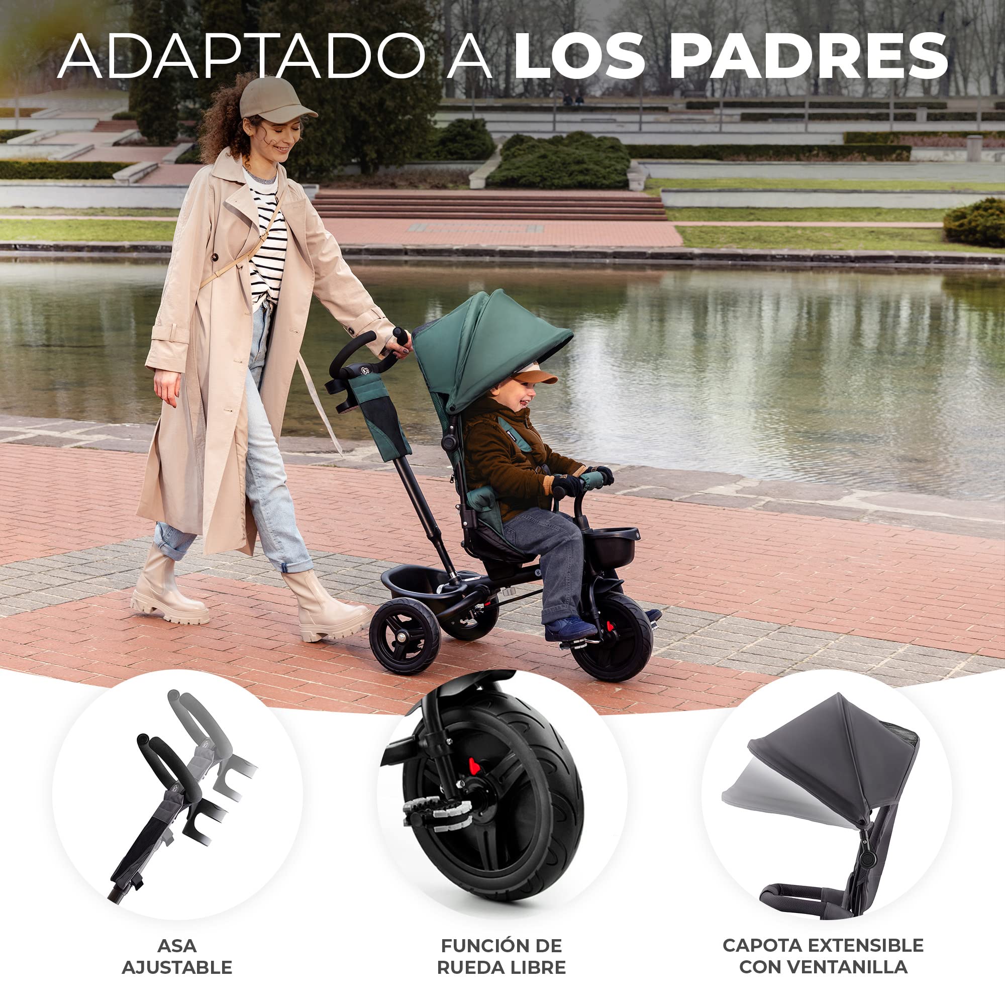 Kinderkraft Aveo Bebé, Plegable, Trike, Bicicleta para Niños, Triciclo Evolutivo, Sin Pedales, Bicicleta Bebe, con Accesorios Práctico, Dos Cestas, 9 Meses a 25 kg, Rosa