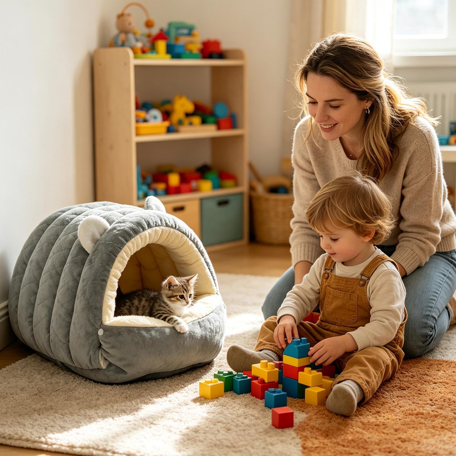Niche de lit pour chat | Maison douce et chaude avec housse lavable et