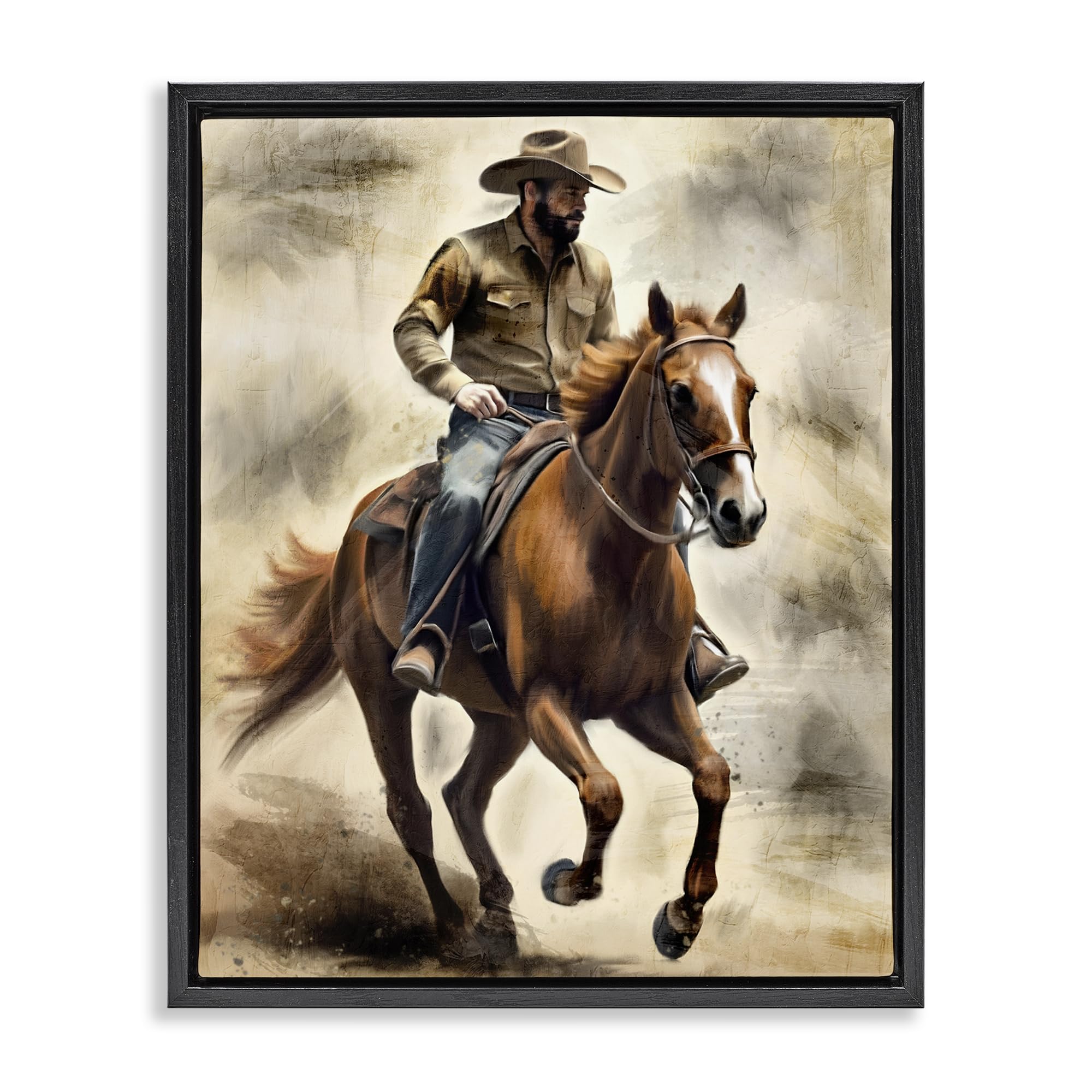 Stupell Industries Jet Black (Matte) 'Gallop Horse & Cowboy', Floating Frame Canvas Art, Black, 25 X 31 Inches, Easy To Hang And Sturdy, Made In Usa, By Kim Allen