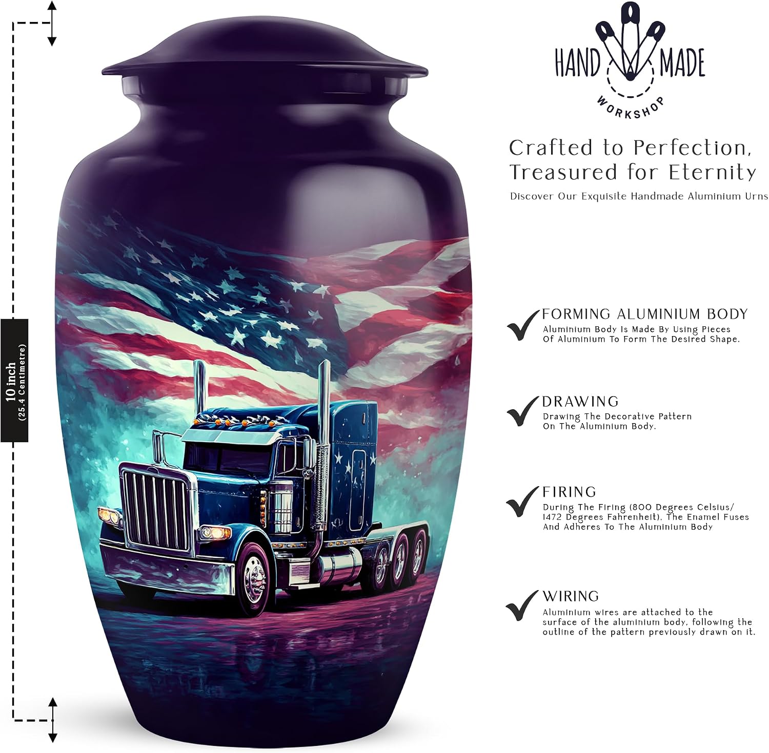 American Flag Truck Urn, Large Urns for Human Ashes Adult Male, Cremation Urns for Human Ash, Trucking Themed Urn for Ashes Adult for Men (Size: 10 Inch, 220 Lbs)