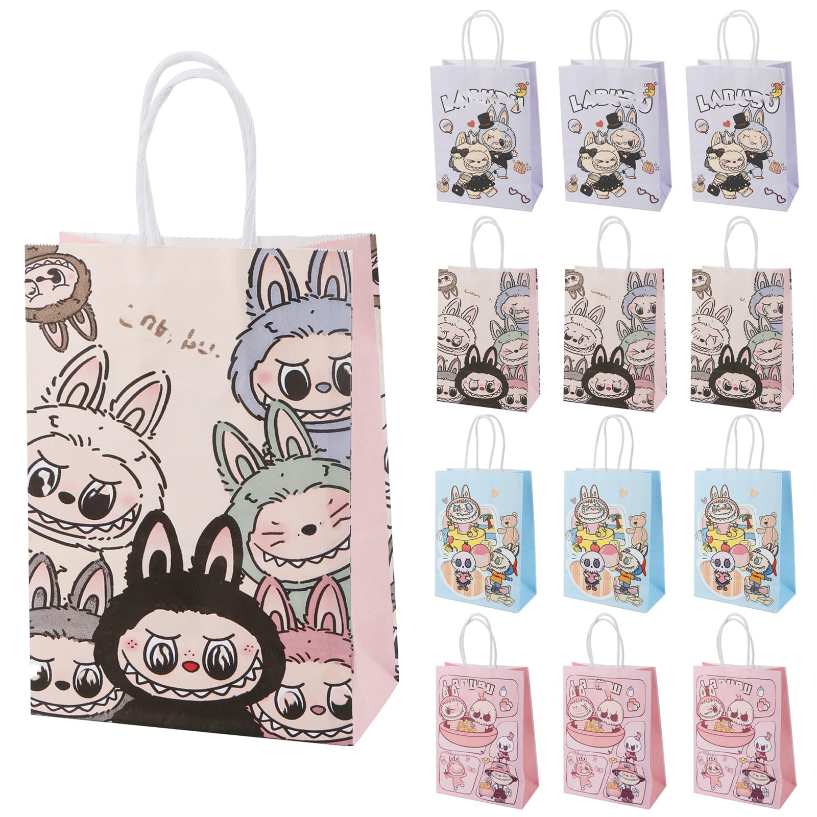 12 Pcs Cartoon Party Bags for Boys Girls, Birthday Gift Party Bags with Stickers, Reusable Theme Party Supplies for Halloween Birthday Christmas