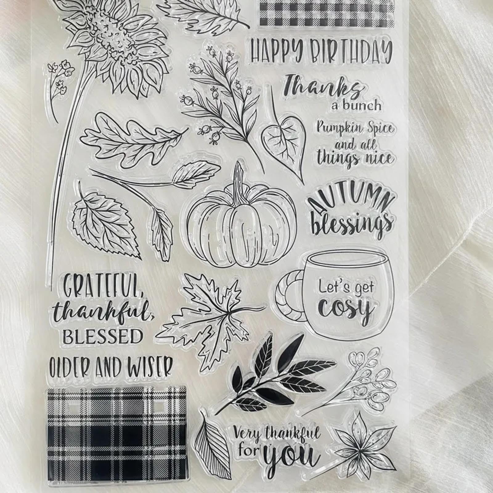 Hofaluyusun Clear Stamps For Crafting,15.5X21.5cm Autumn Fall Pumpkin Flower Transparent Silicone Stamp For Scrapbooking Photo Album Card Making Decoration