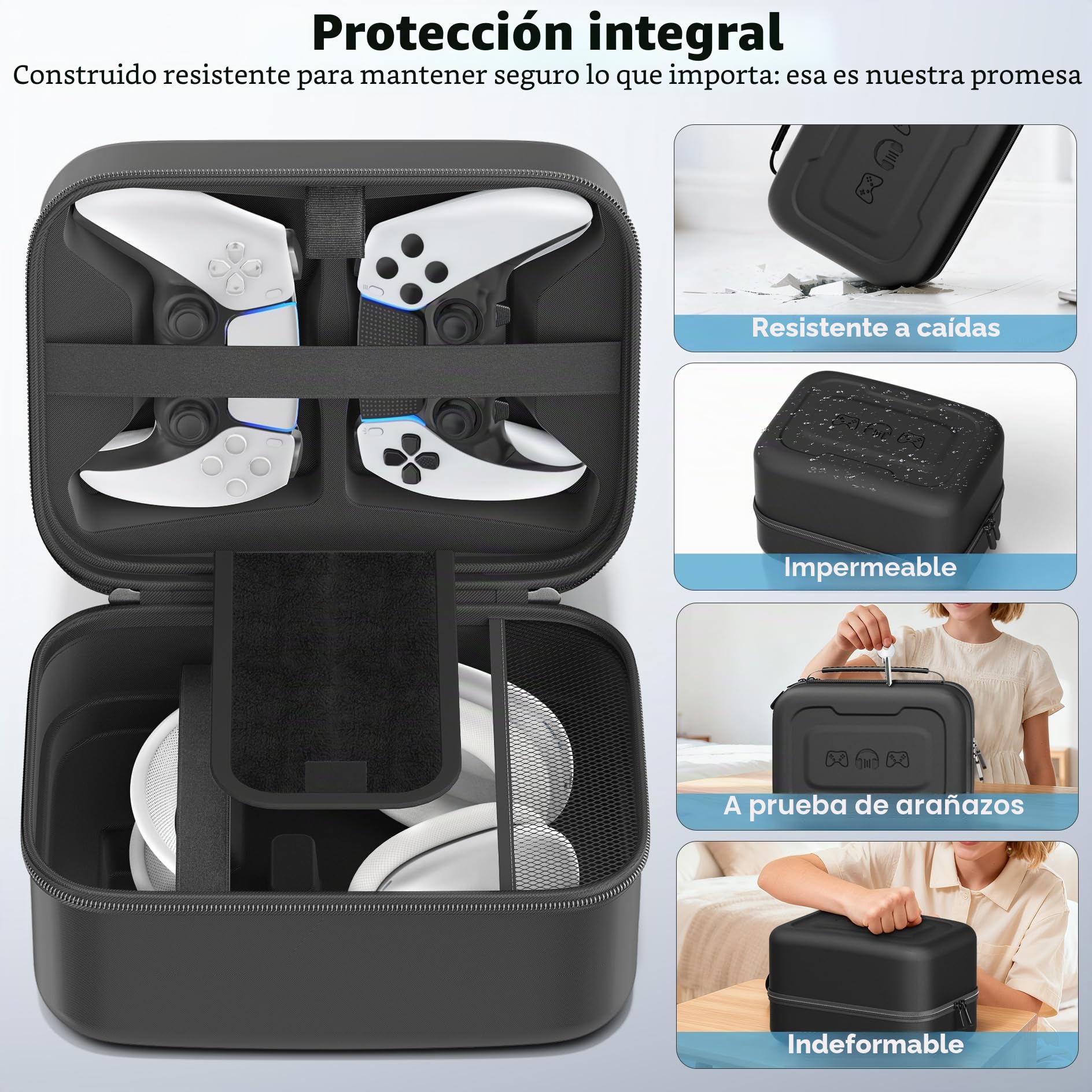Funda Universal para Auriculares y Mandos, Estuche para Mandos de PS5/Switch/Xbox, Funda Auriculares Diadema de Gran Capacidad, Organizador Portátil para Accesorios Videojuegos con Bolsillo para Cable